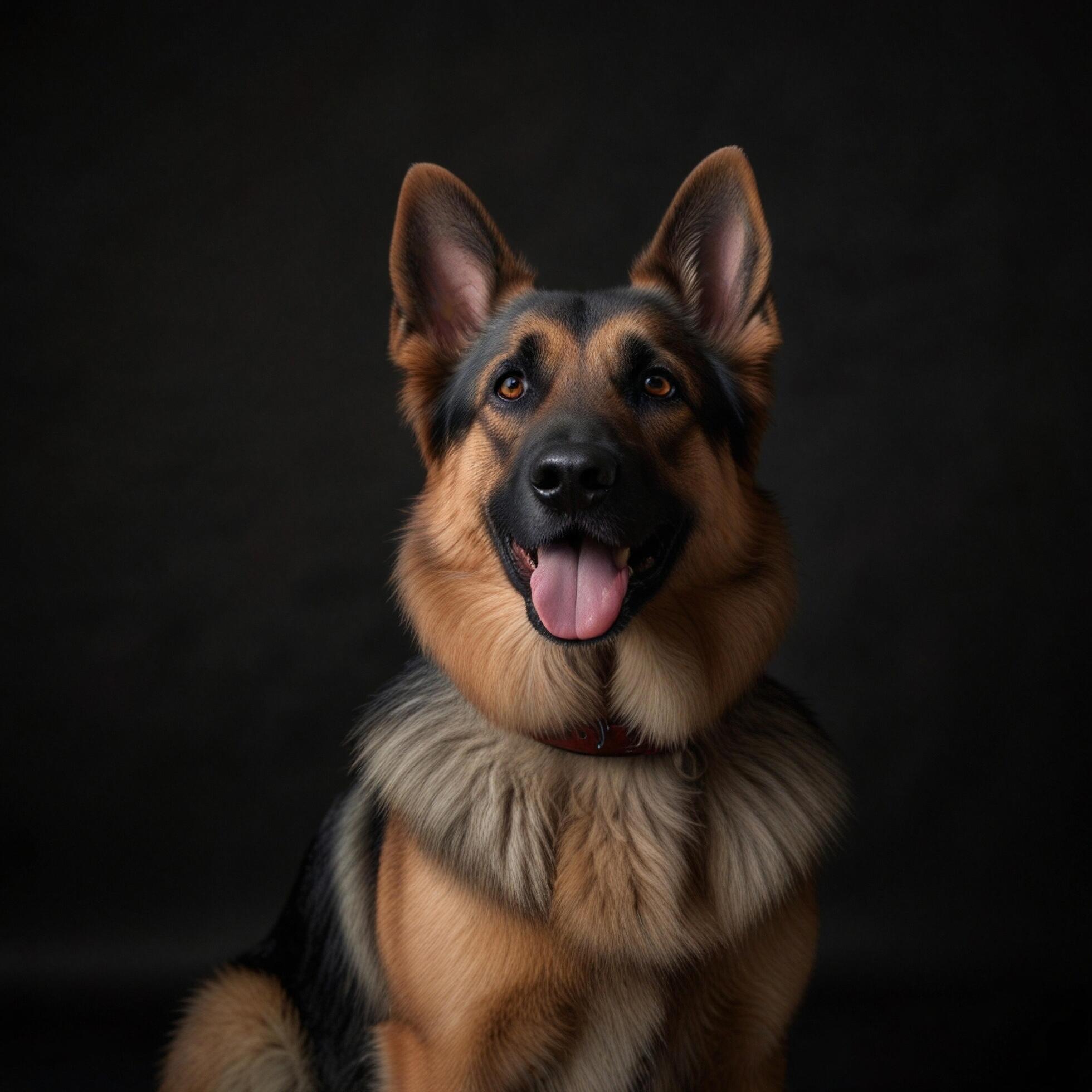 Wild German shepherd guard Dog black background Stock Free