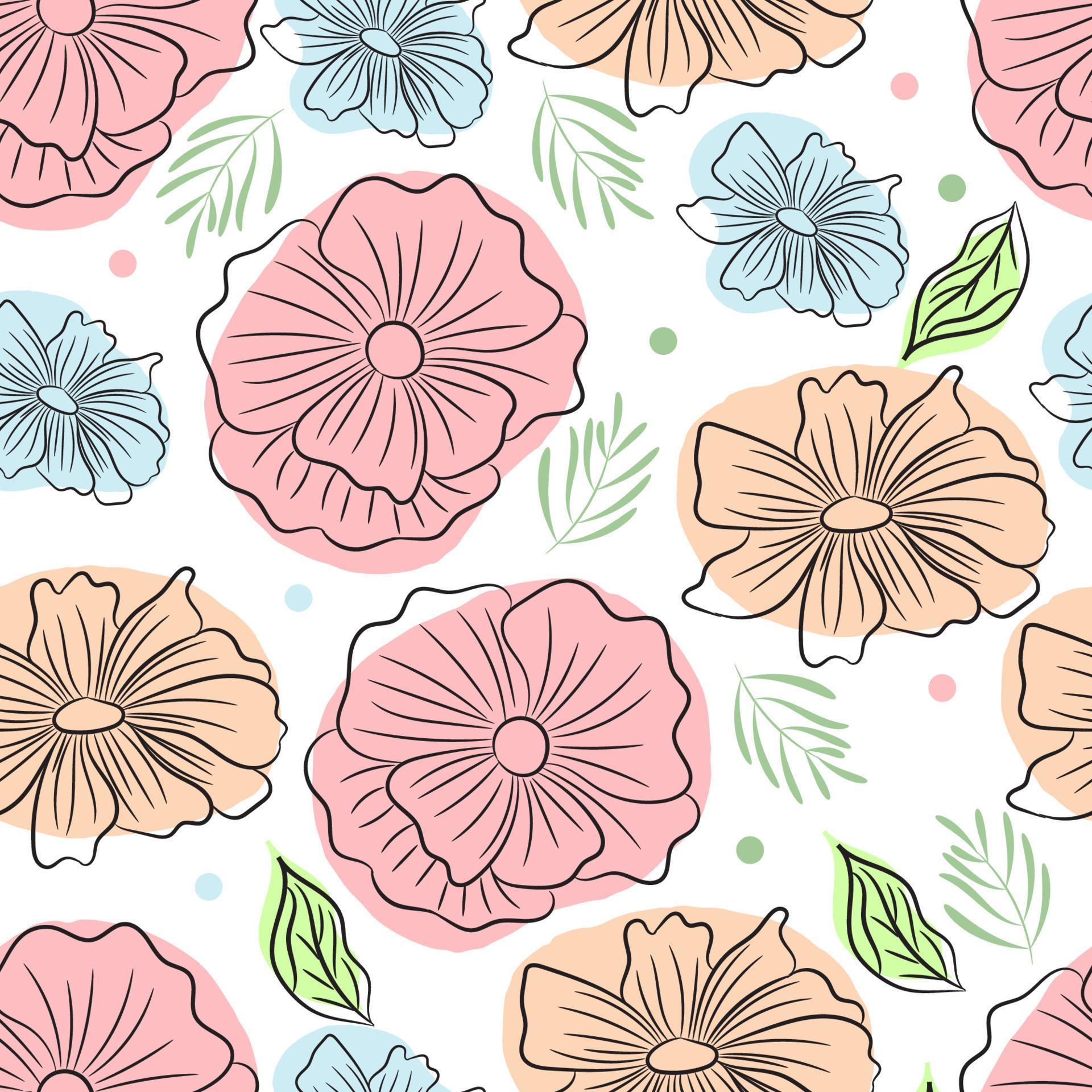 Seamless pattern vector line drawing of flowers Stock Free