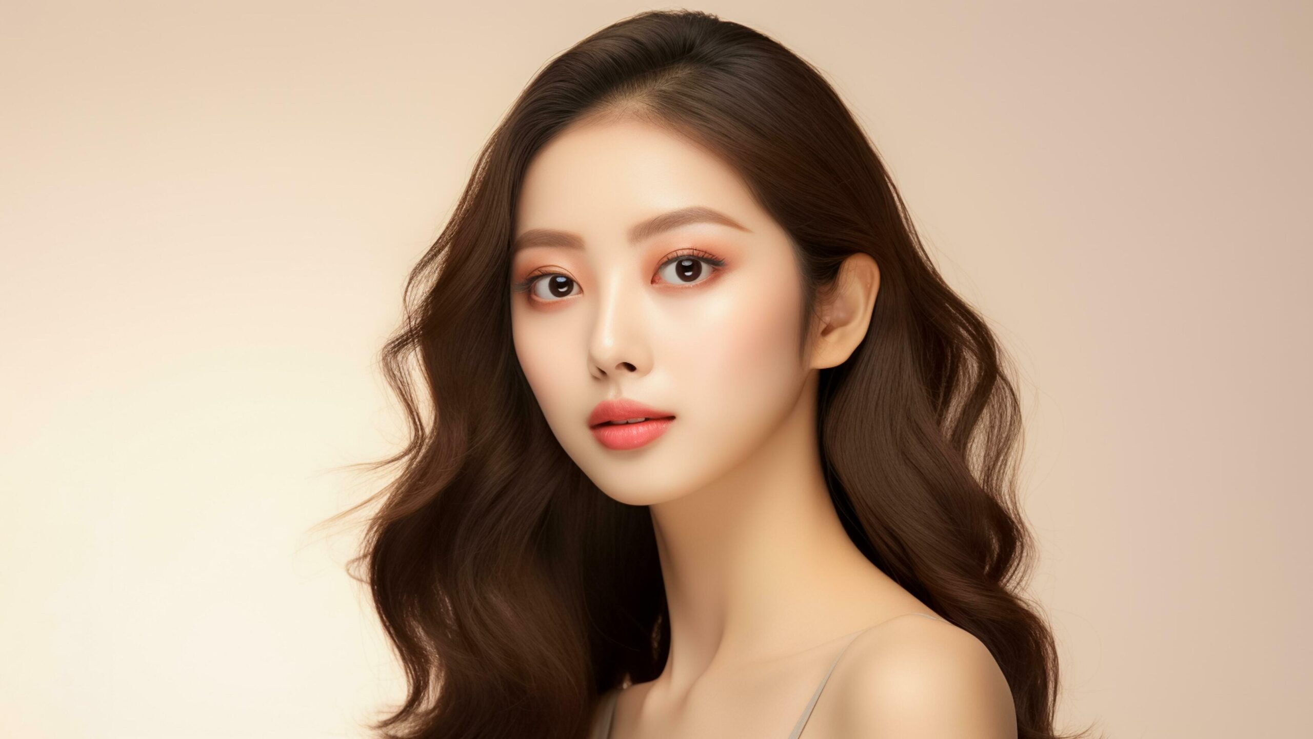 Portrait of beauty Asian or Korean girl with perfect skin. Skincare or cosmetic model.AI Generated Free Photo