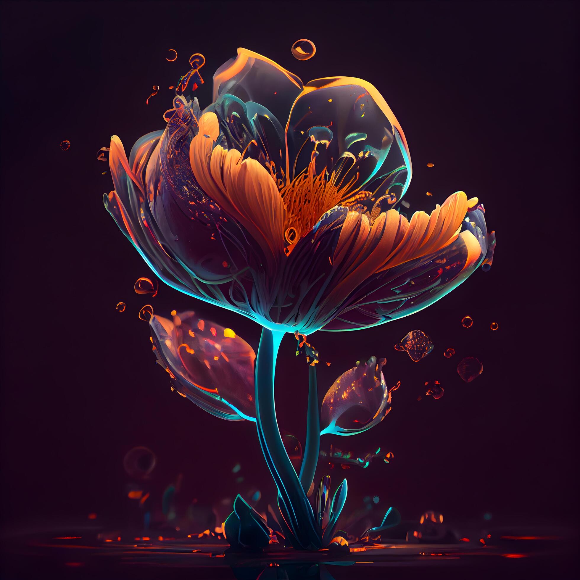 Fantasy flower tulip on black background. 3D illustration., Image Stock Free