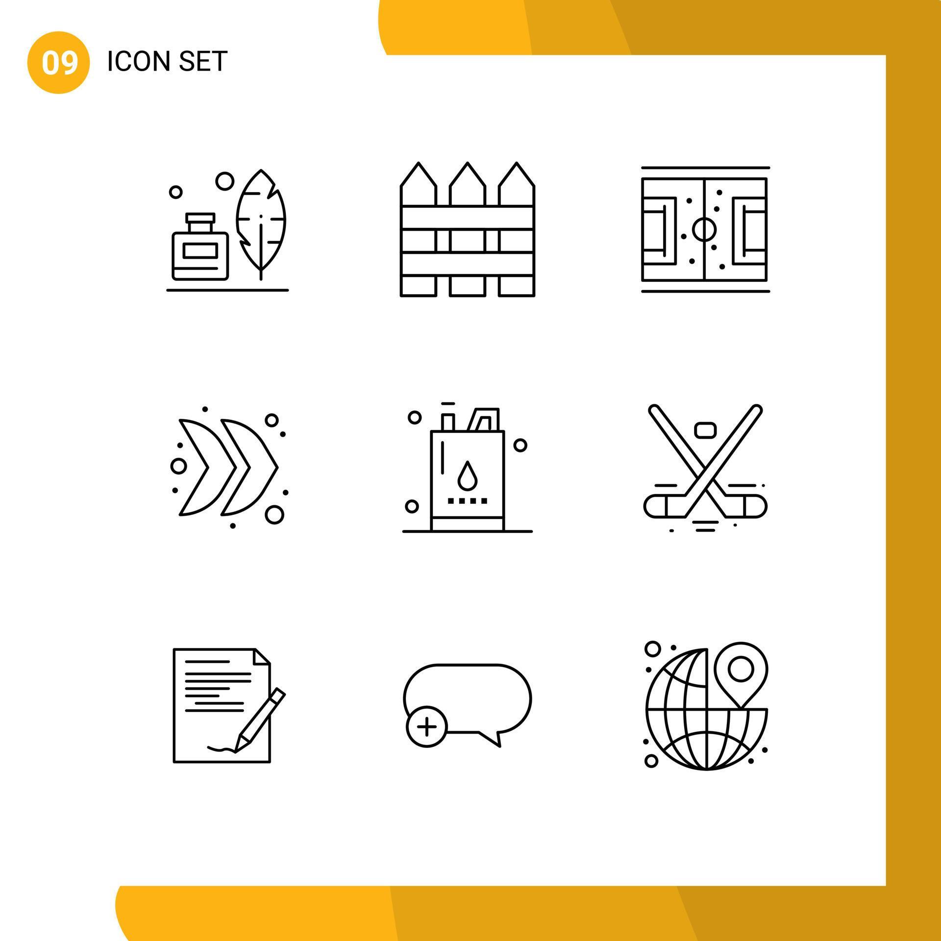 Pictogram Set of 9 Simple Outlines of multimedia direction protection arrow soccer Editable Vector Design Elements Stock Free