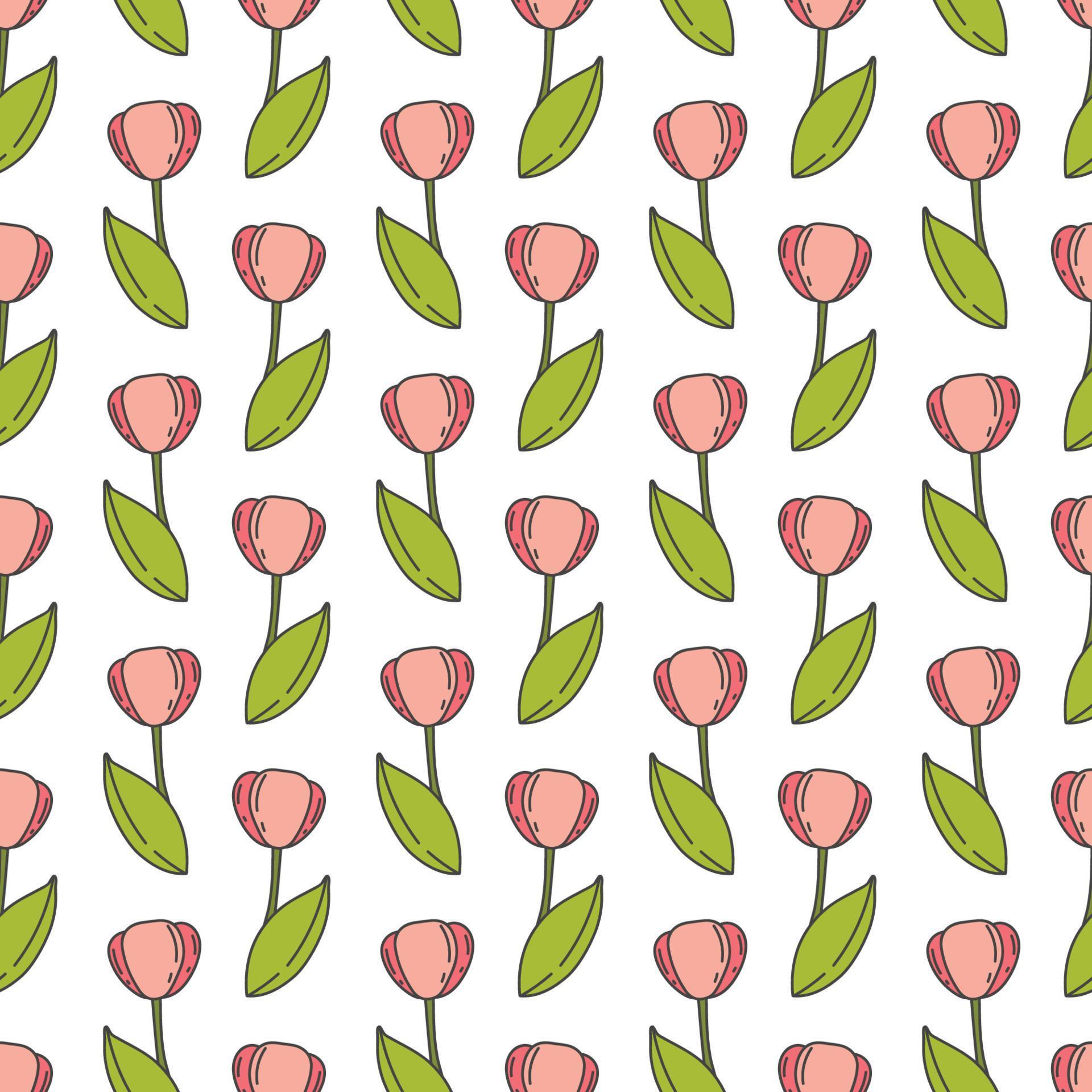 pink, red tulips seamless pattern. Vector floral background with spring flowers. flowers doodle seamless pattern Stock Free