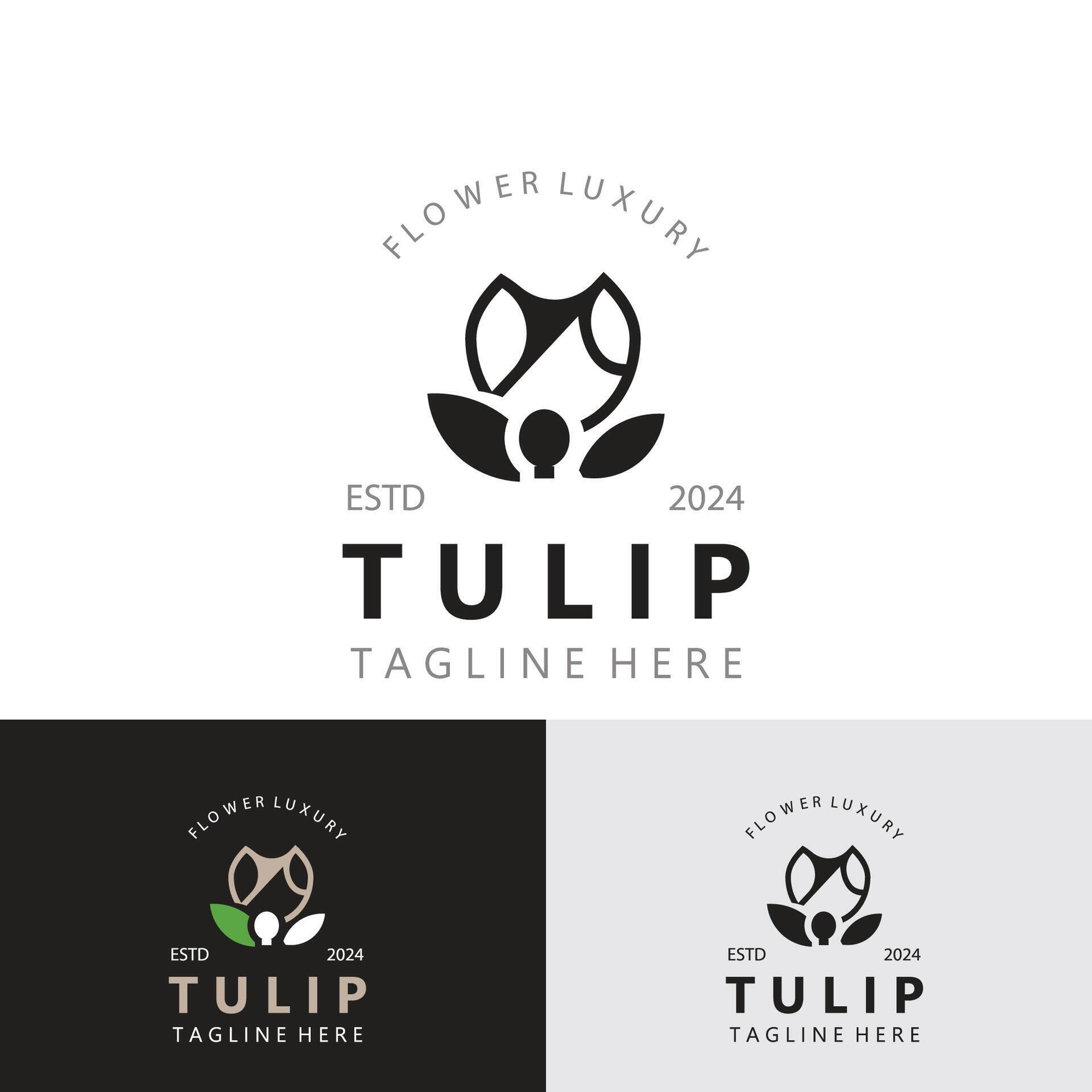 Tulip Flower logo with leaves design, suitable for fashion, beauty spa and boutique emblem business Stock Free