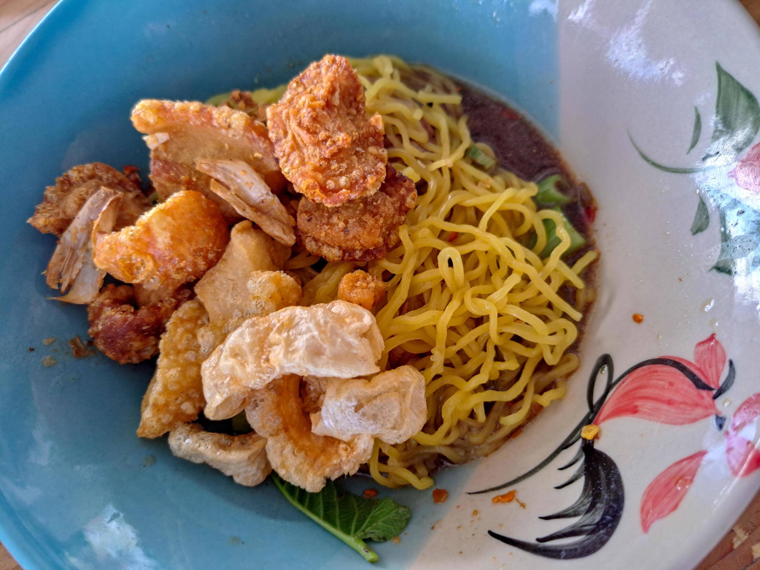 Street Food In Thailand, Noodles sprinkled with fried pork skin Stock Free