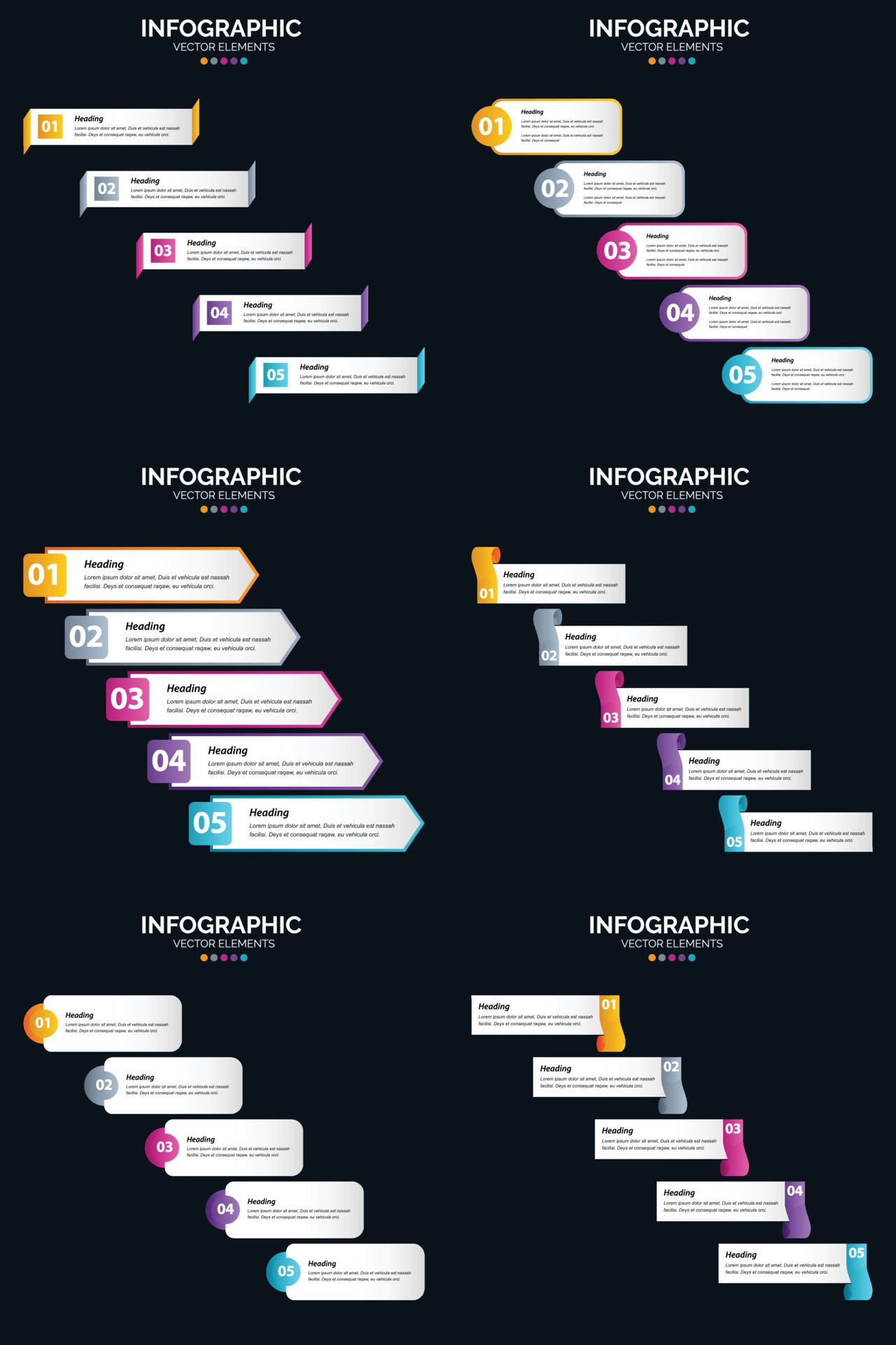 Vector 6 Infographics Pack Presentation slide template 5 Steps cycle diagrams and timelines Free Vector and Free SVG