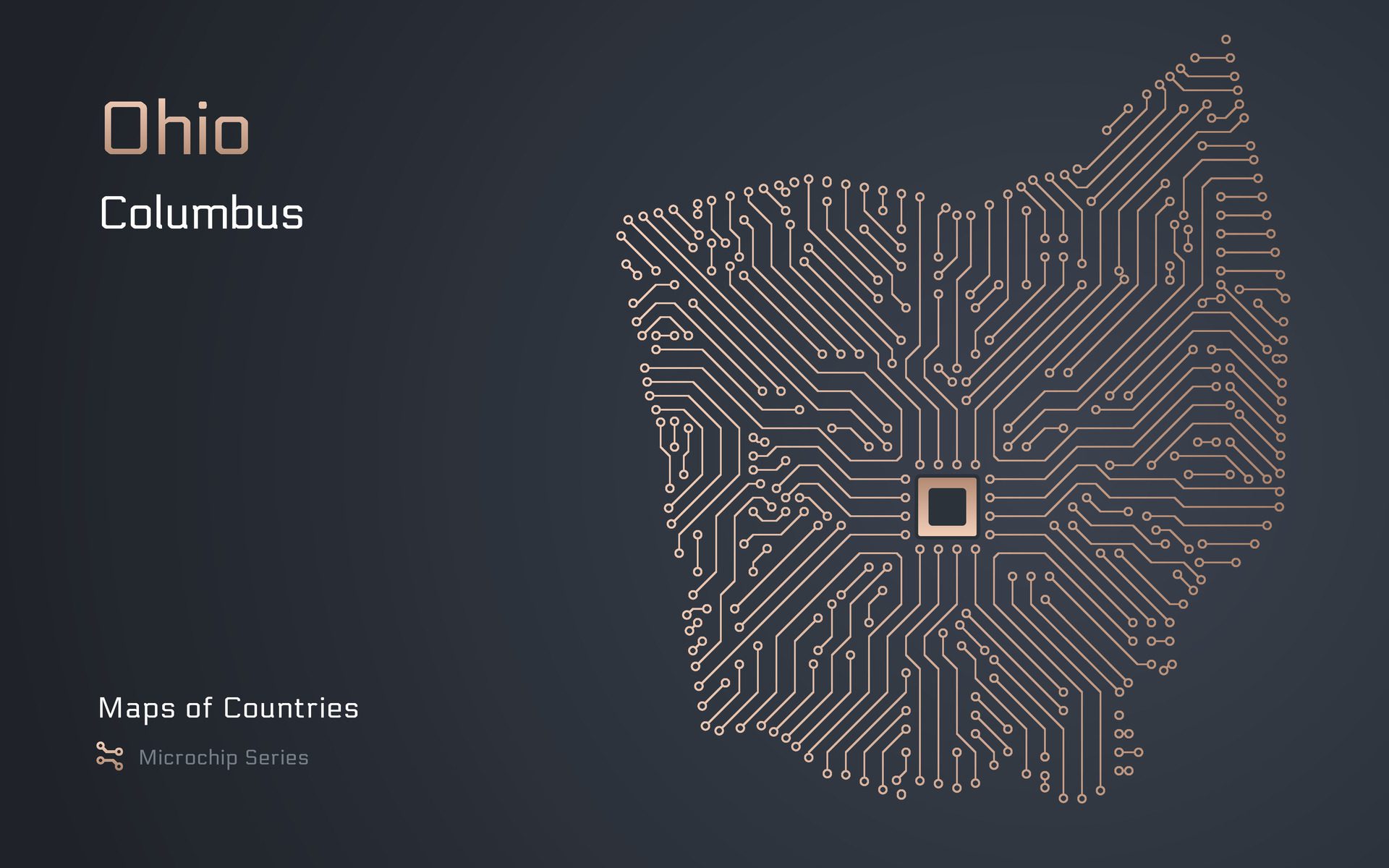 Ohio Map with a capital of Columbus Shown in a Microchip Pattern. E-government. TSMC. American states maps. Microchip Series Free Vector