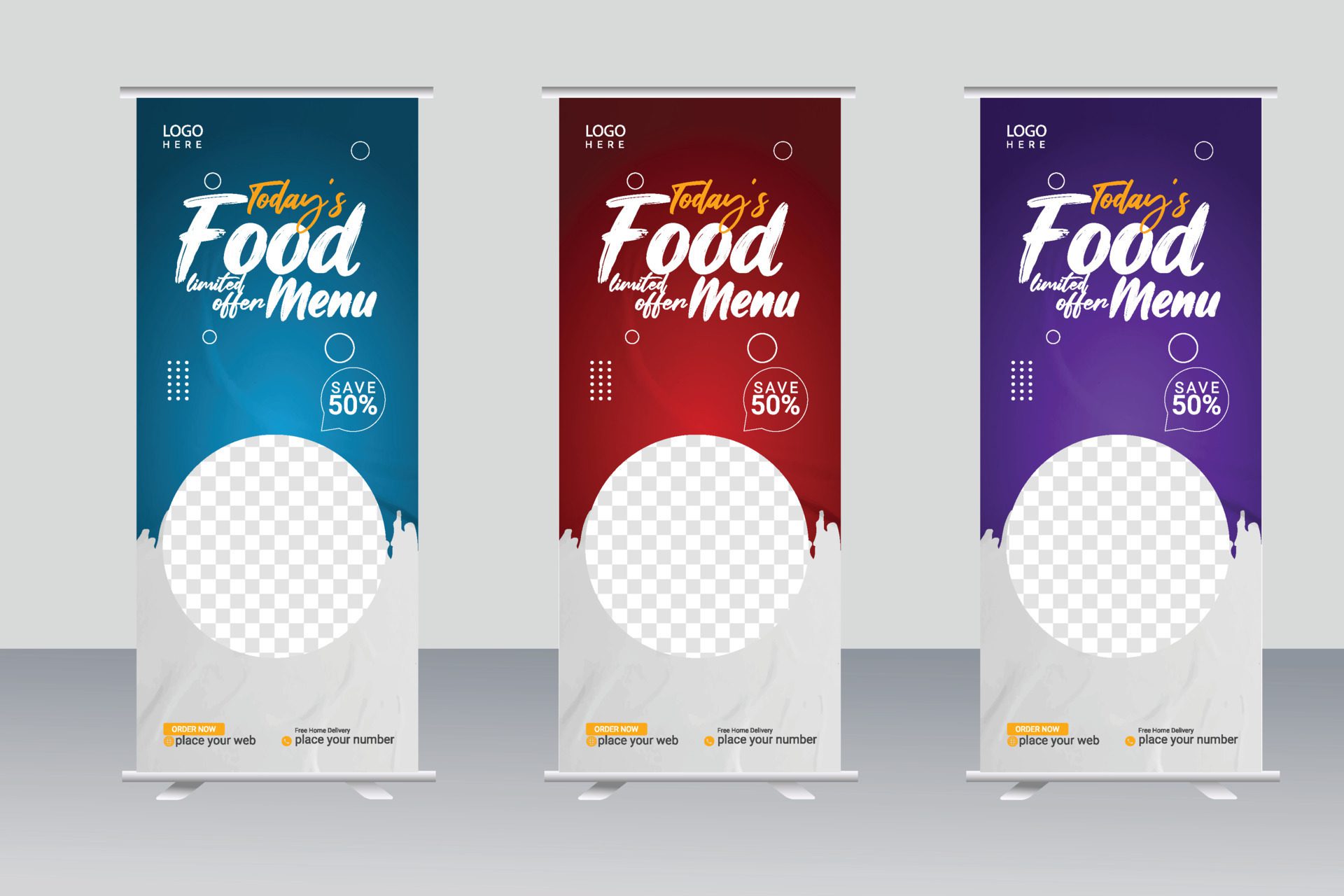 Food rollup banner design for restaurant. creative food roll up banner template, modern food rollup banner Free Vector