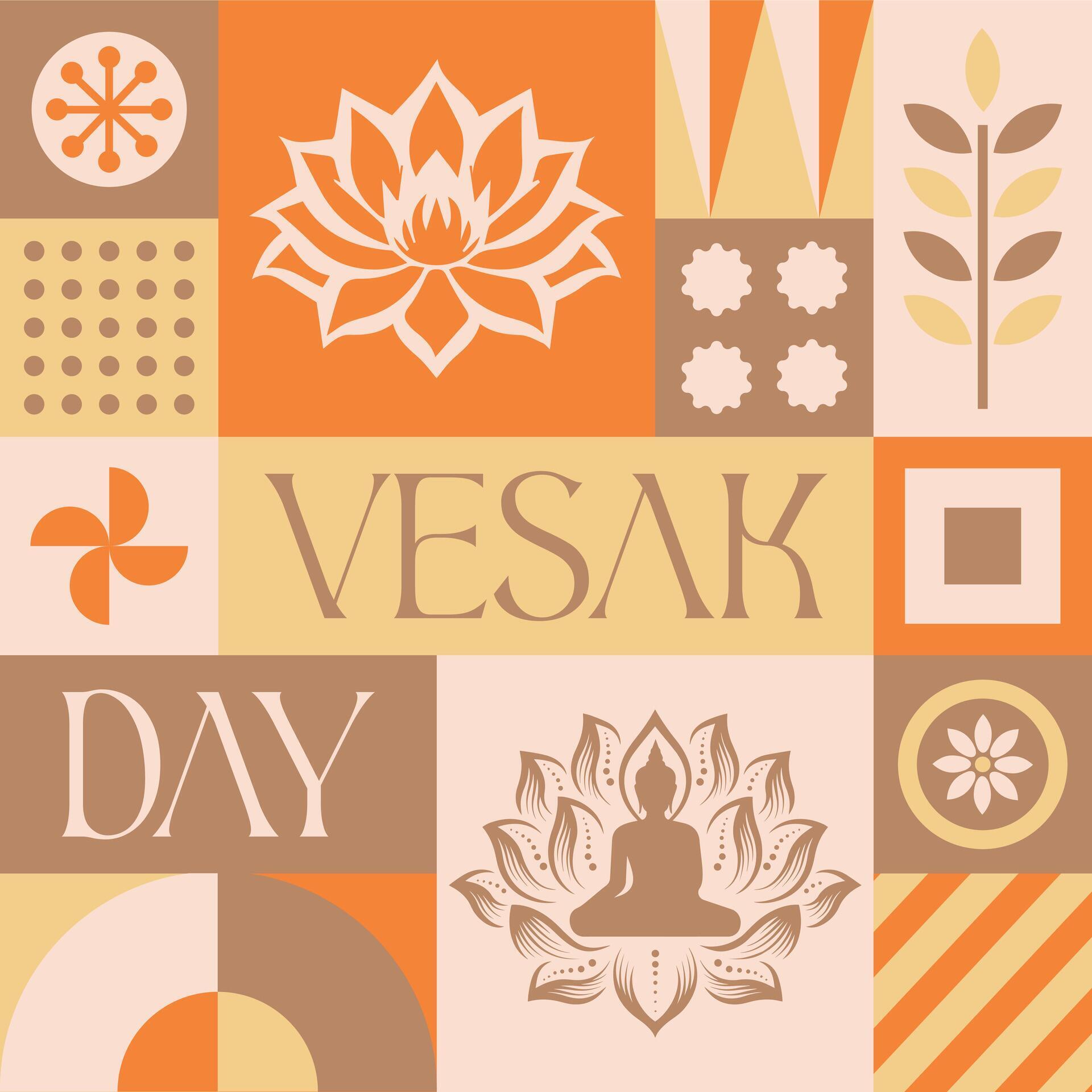 Happy Vesak Day Flower seamless pattern in scandinavian style postcard with Retro clean concept design Stock Free