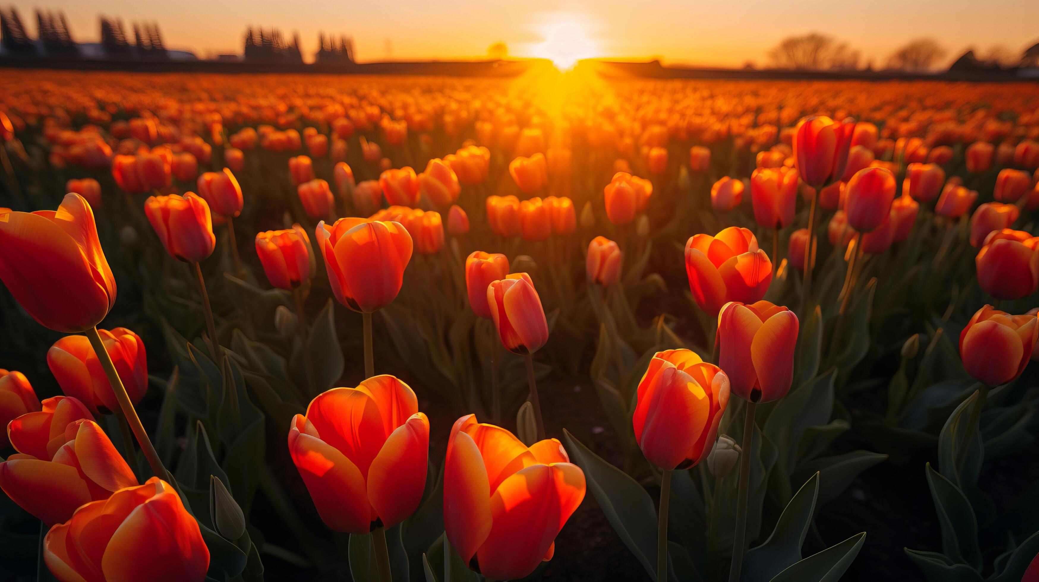 Tulips flower field. Illustration Stock Free