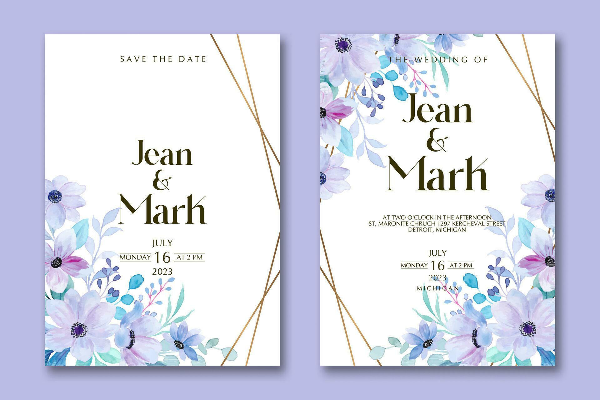 Wedding invitation template with flower Stock Free