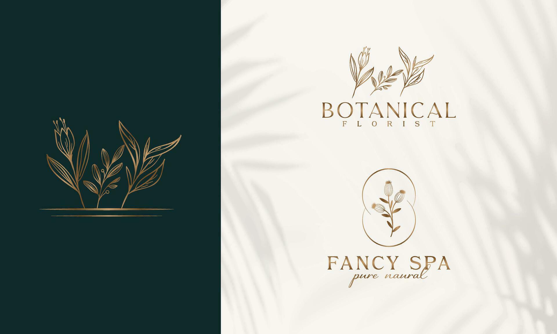 Floral Element Hand Drawn Botanical Logo With Wild Flower Stock Free and Free SVG