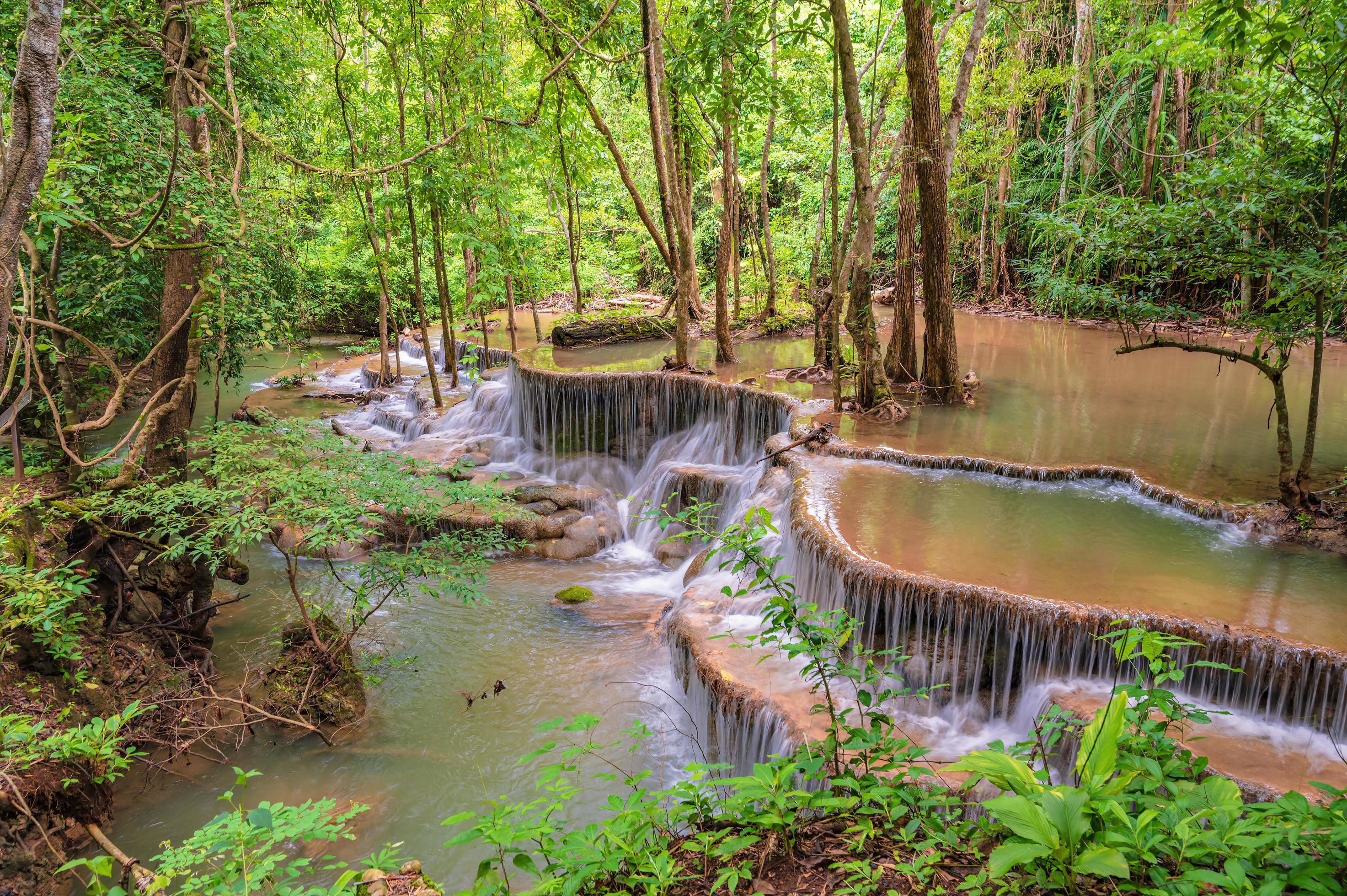 
									Landscape of Huai mae khamin waterfall Srinakarin national park at Kanchanaburi thailand.Huai mae khamin waterfall sixth floor Dong Phi Sue Stock Free