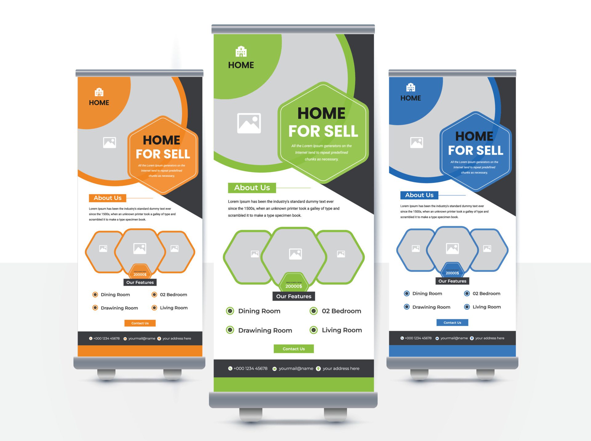 Real Estate Home For Sale Roll Up Design Layout, Vector Banner Free Vector