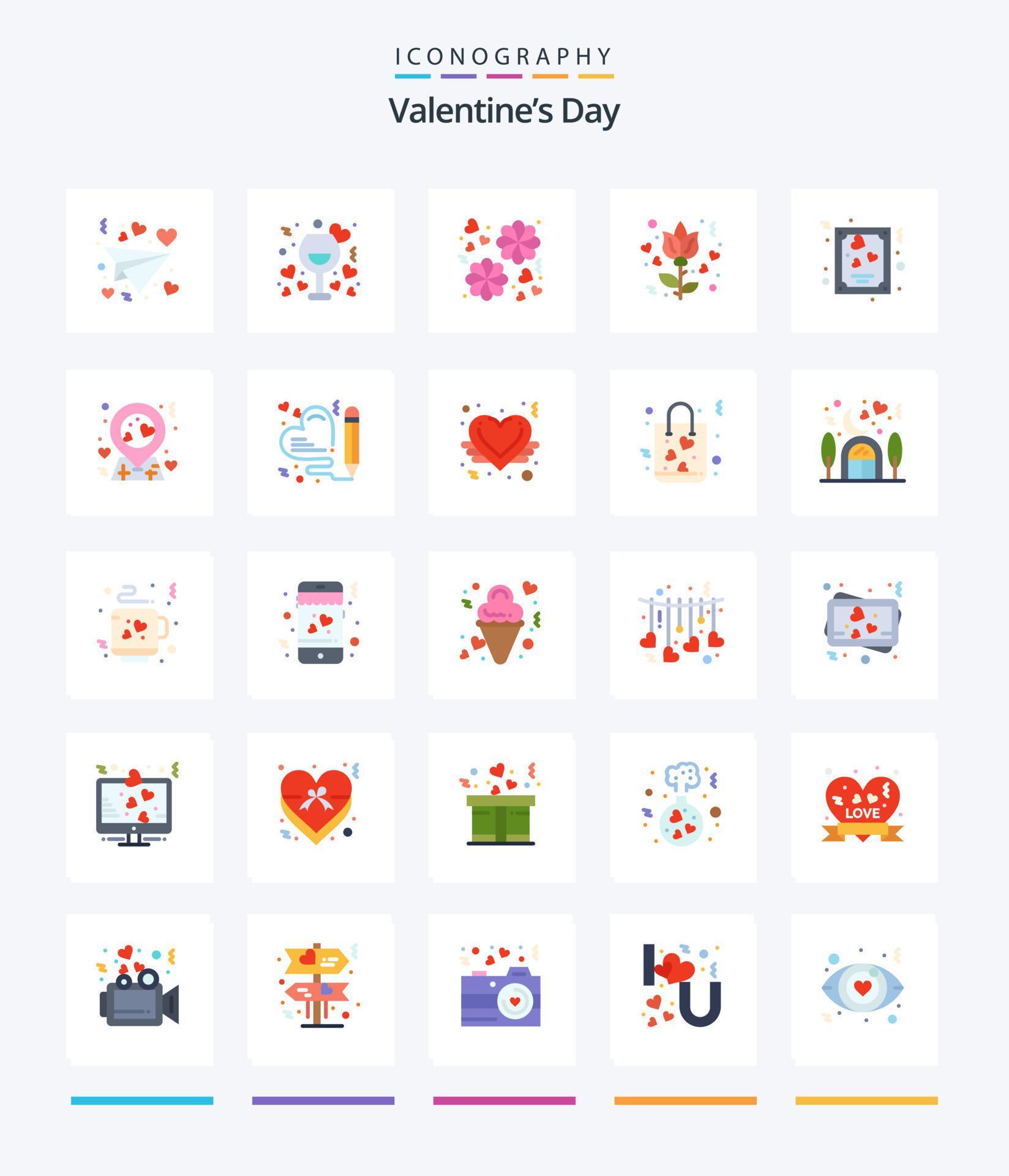 Creative Valentines Day 25 Flat icon pack Such As valentines. heart. flower. card. love Stock Free