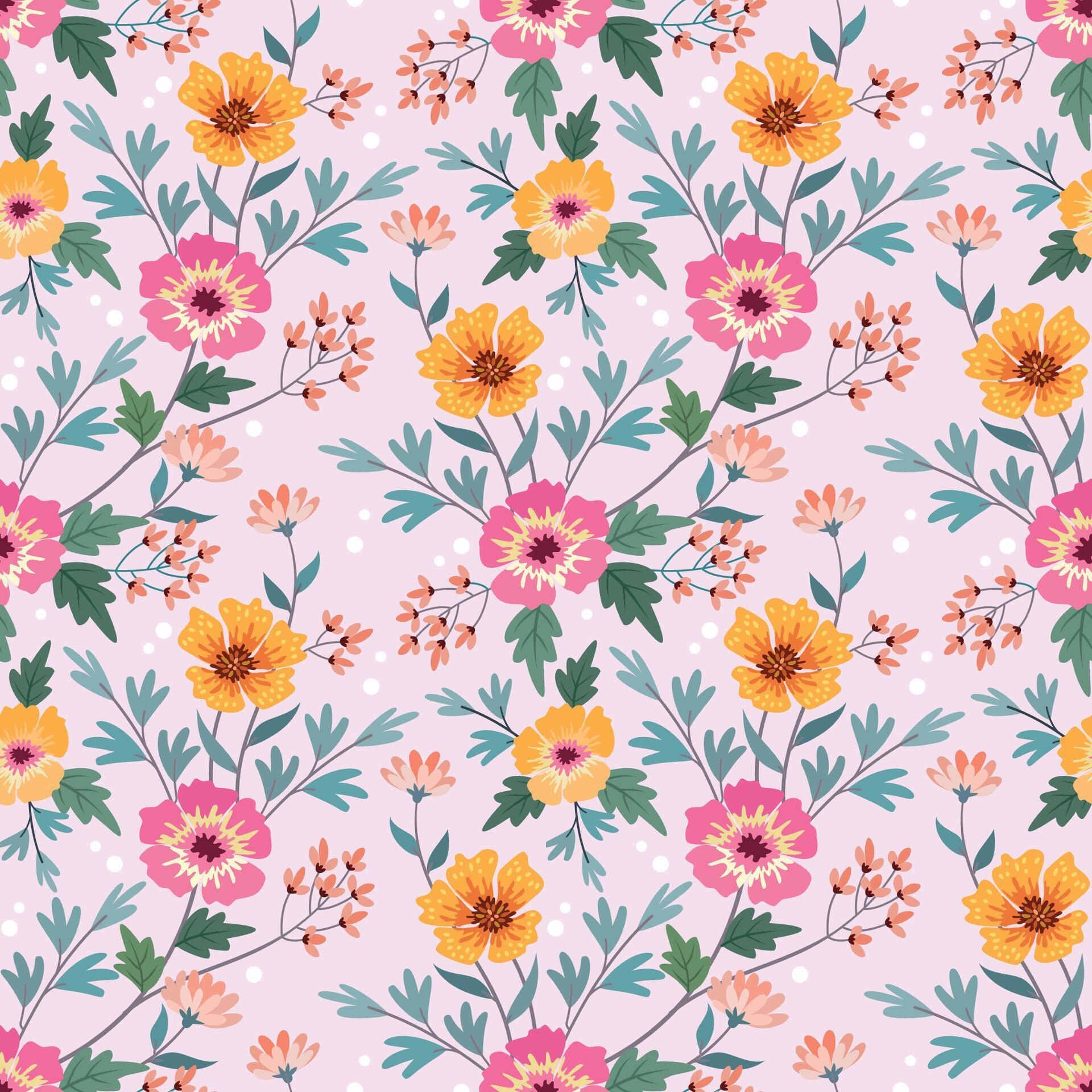 Colorful hand draw flowers seamless pattern. Stock Free