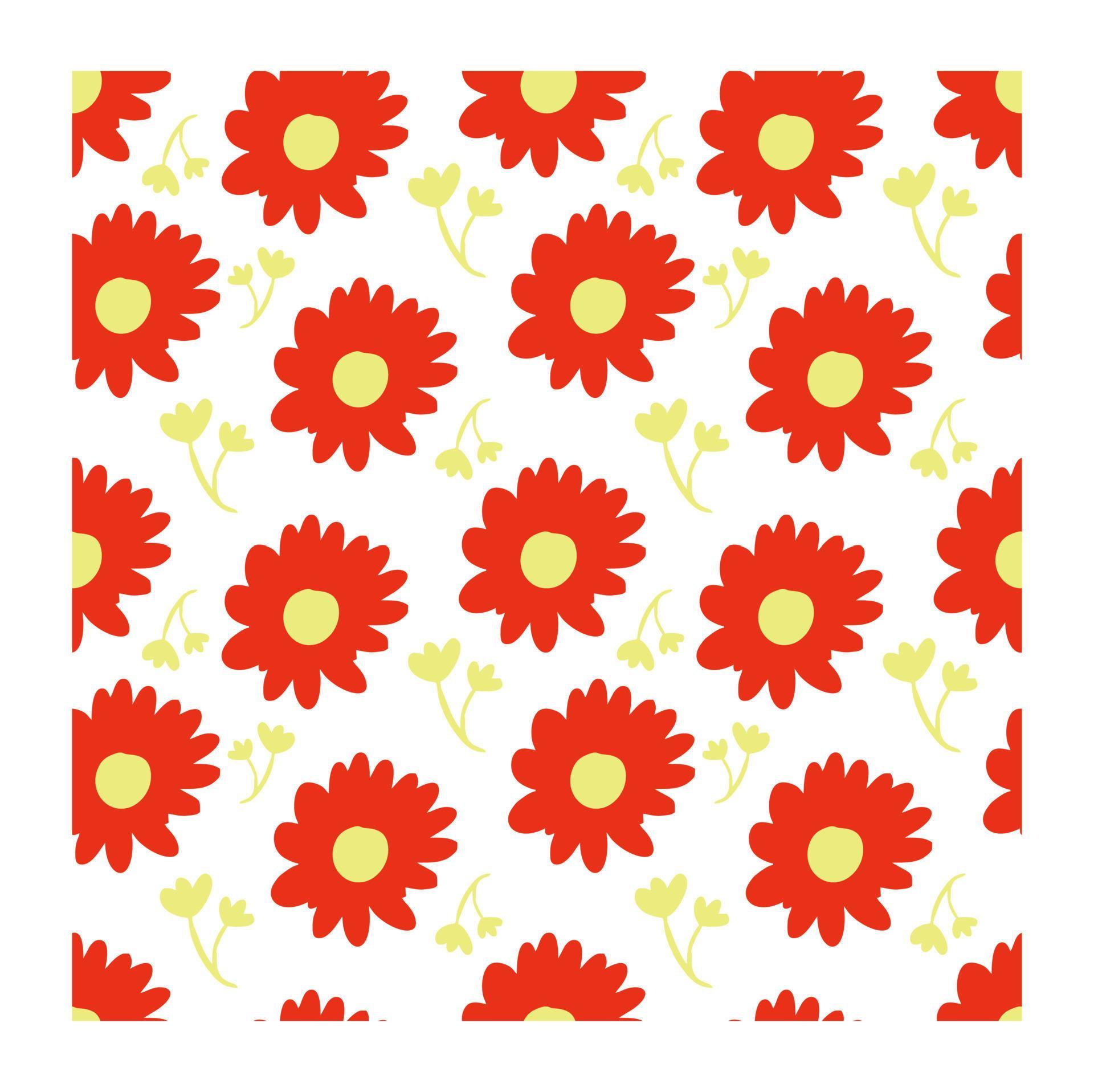 vector illustration of red flower pattern with a yellow flower in the middle. in retro style Stock Free