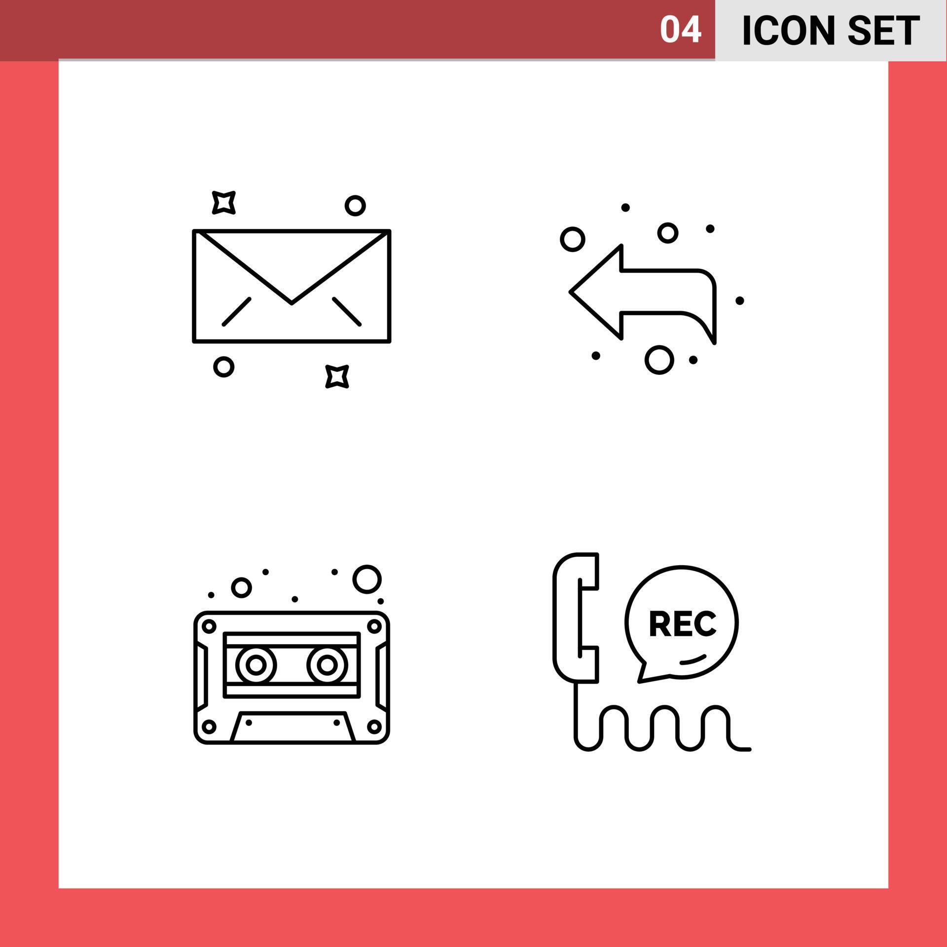 4 Creative Icons Modern Signs and Symbols of message tape arrow audio center Editable Vector Design Elements Stock Free