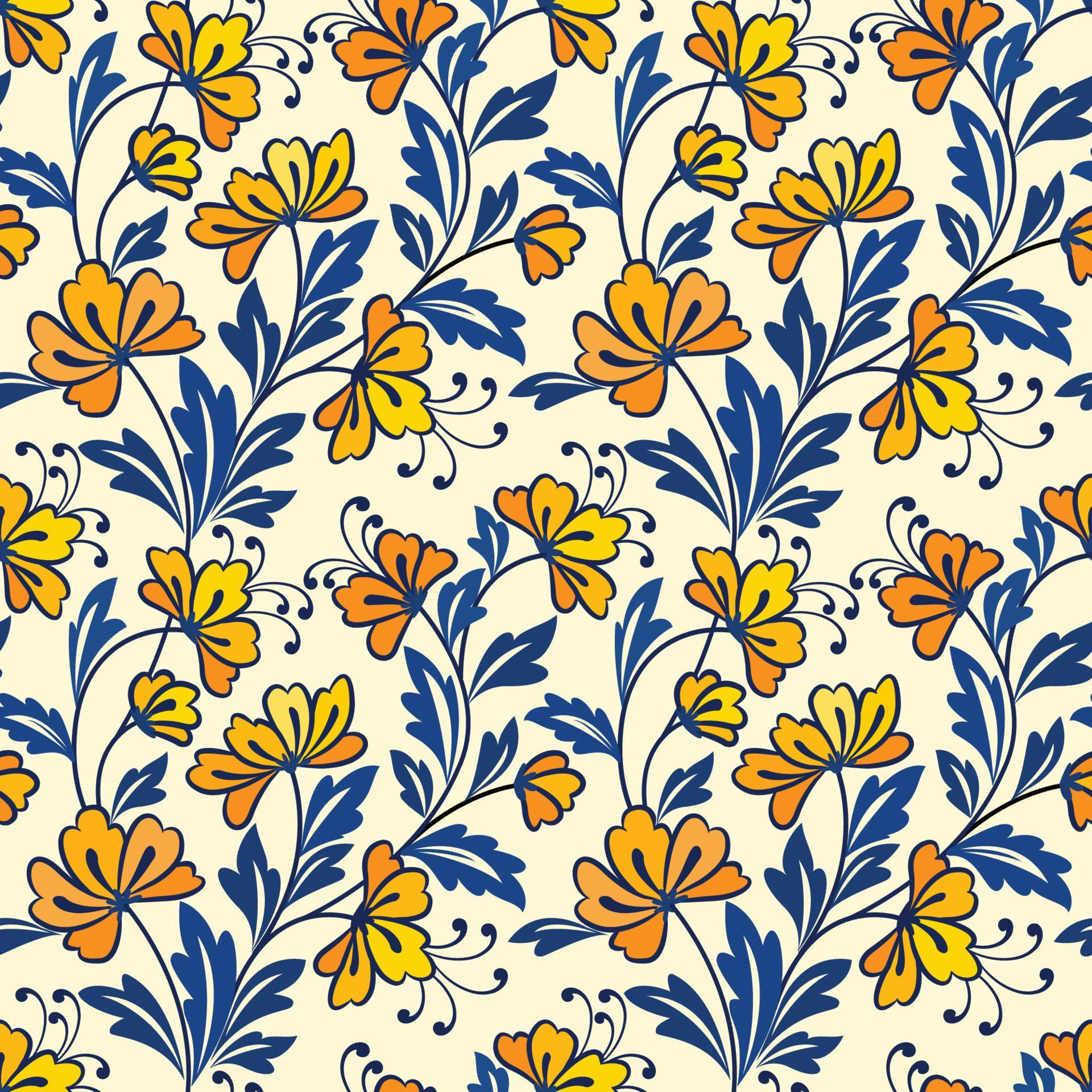 Yellow flower and blue leaf design seamless pattern. Stock Free