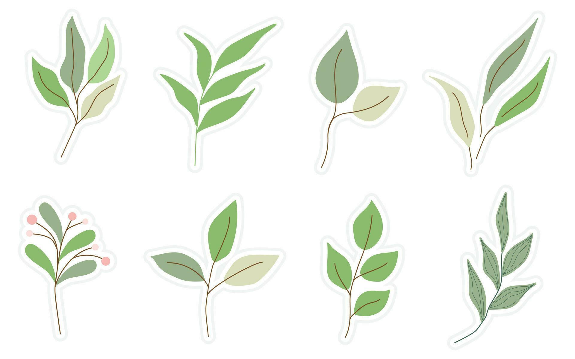 Set of flowers, floral and leaf stickers elements isolated on a white background. Stock Free