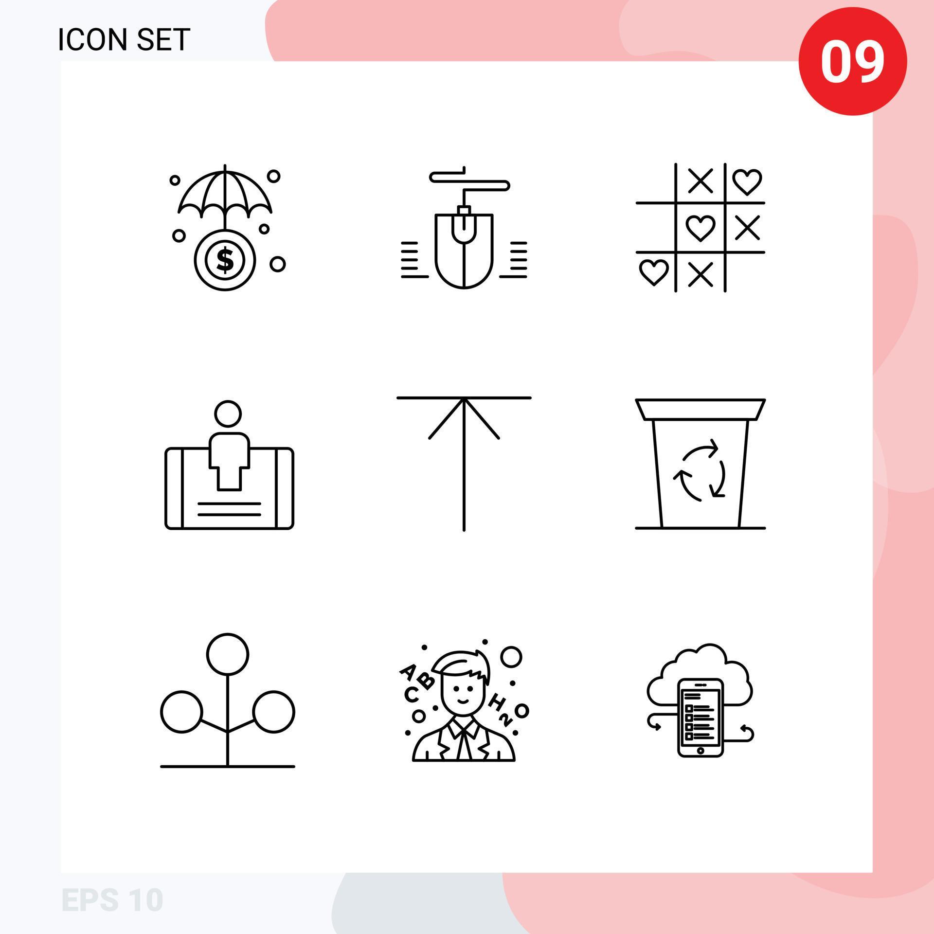 Group of 9 Outlines Signs and Symbols for recycle been home love arrow mobile Editable Vector Design Elements Stock Free