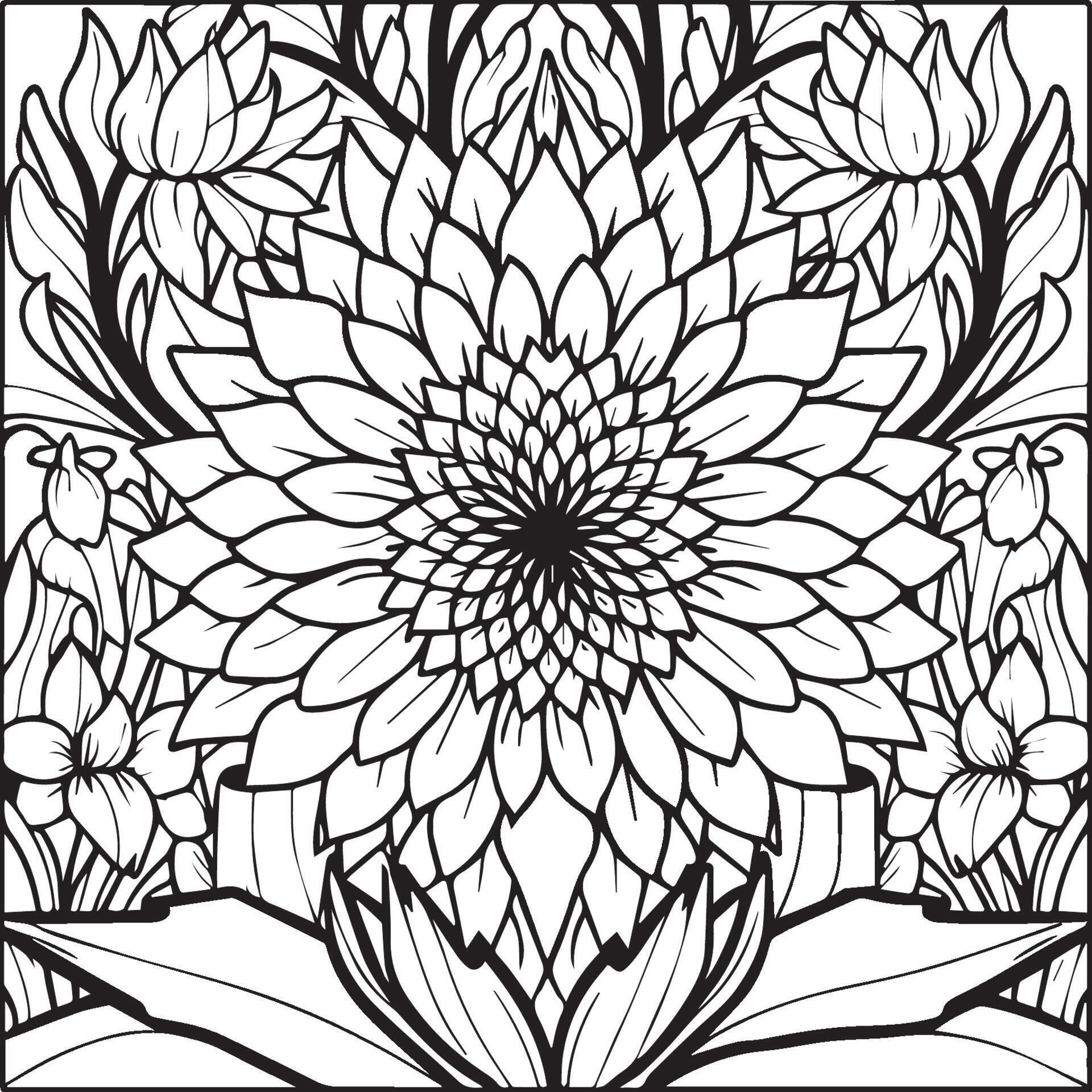 Dahlia flower coloring pages. Dahlia flowers outline vector Stock Free