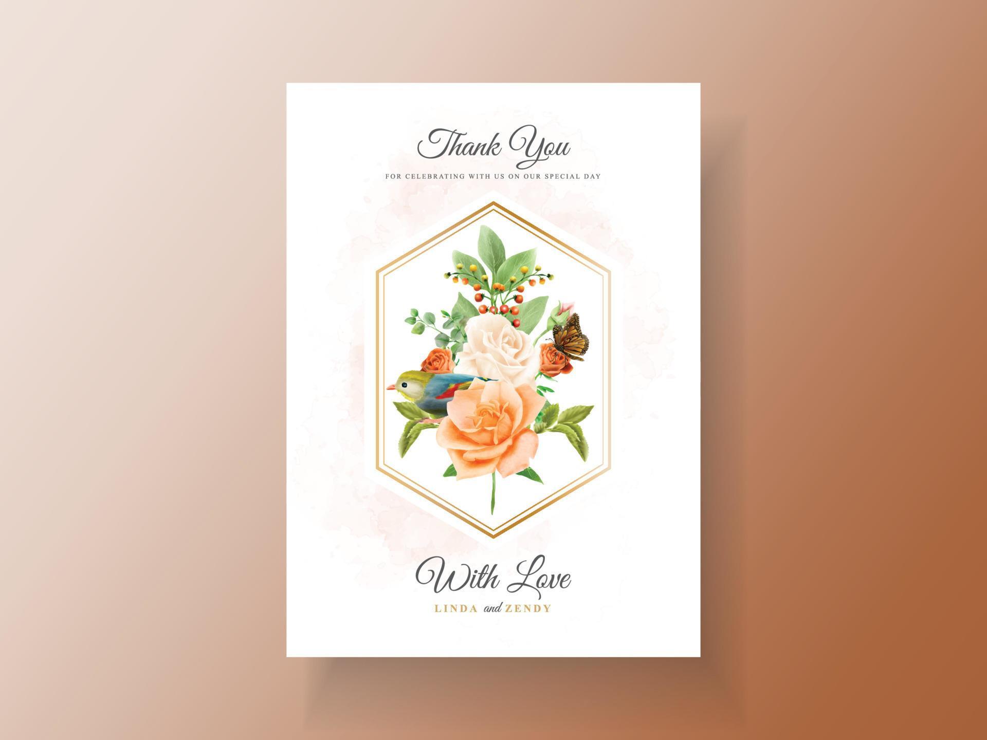 Beautiful orange flower wedding invitation card Stock Free