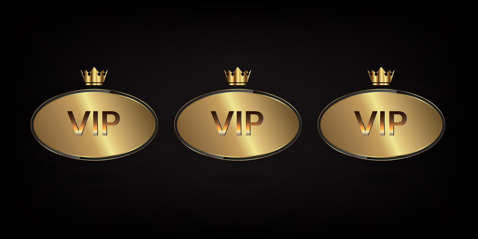 Three gold ellipse banners with crown for premium level and top value of luxury position icon, symbol, element, button, object illustration Free Vector