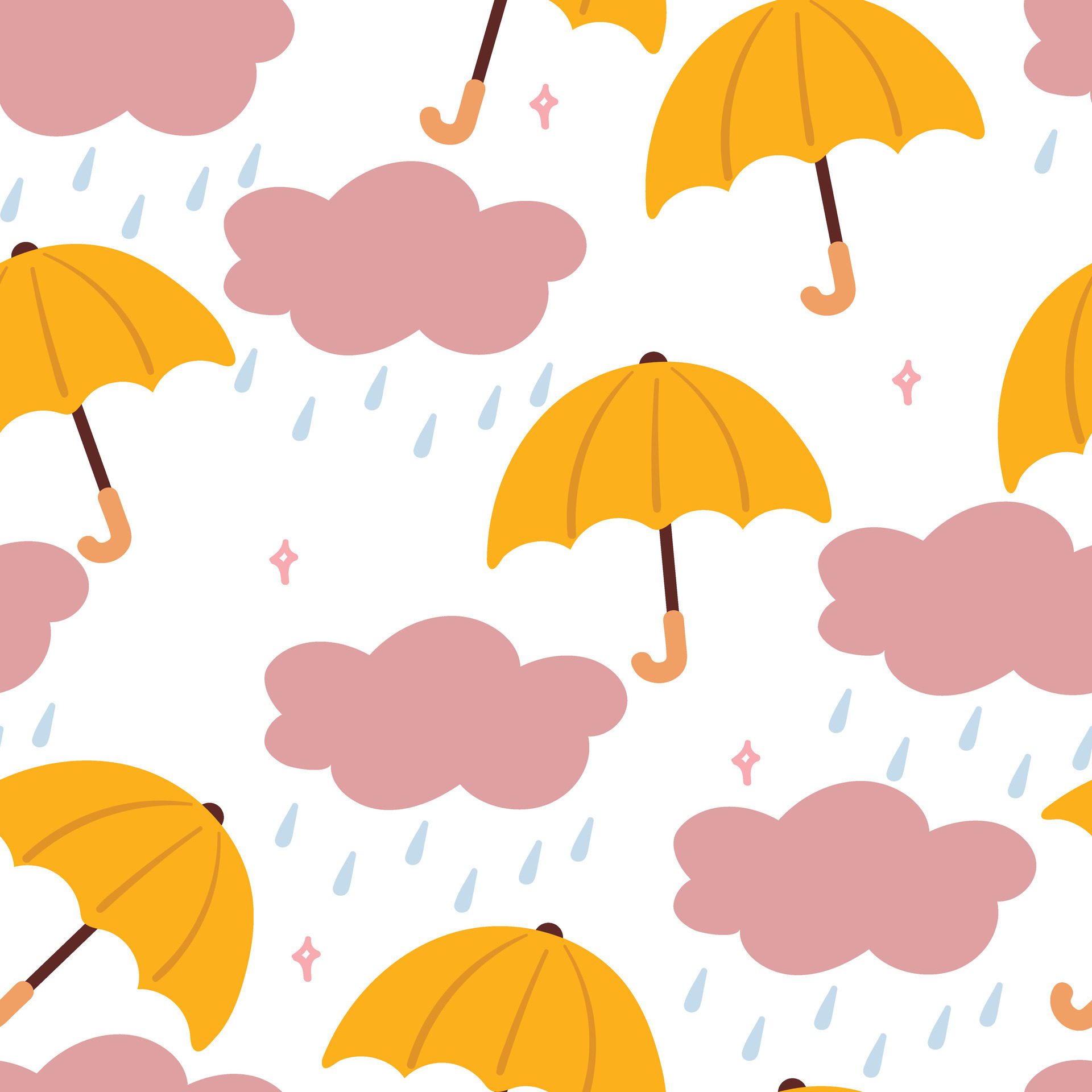 seamless pattern cute cartoon umbrella and rainy clouds Free Vector