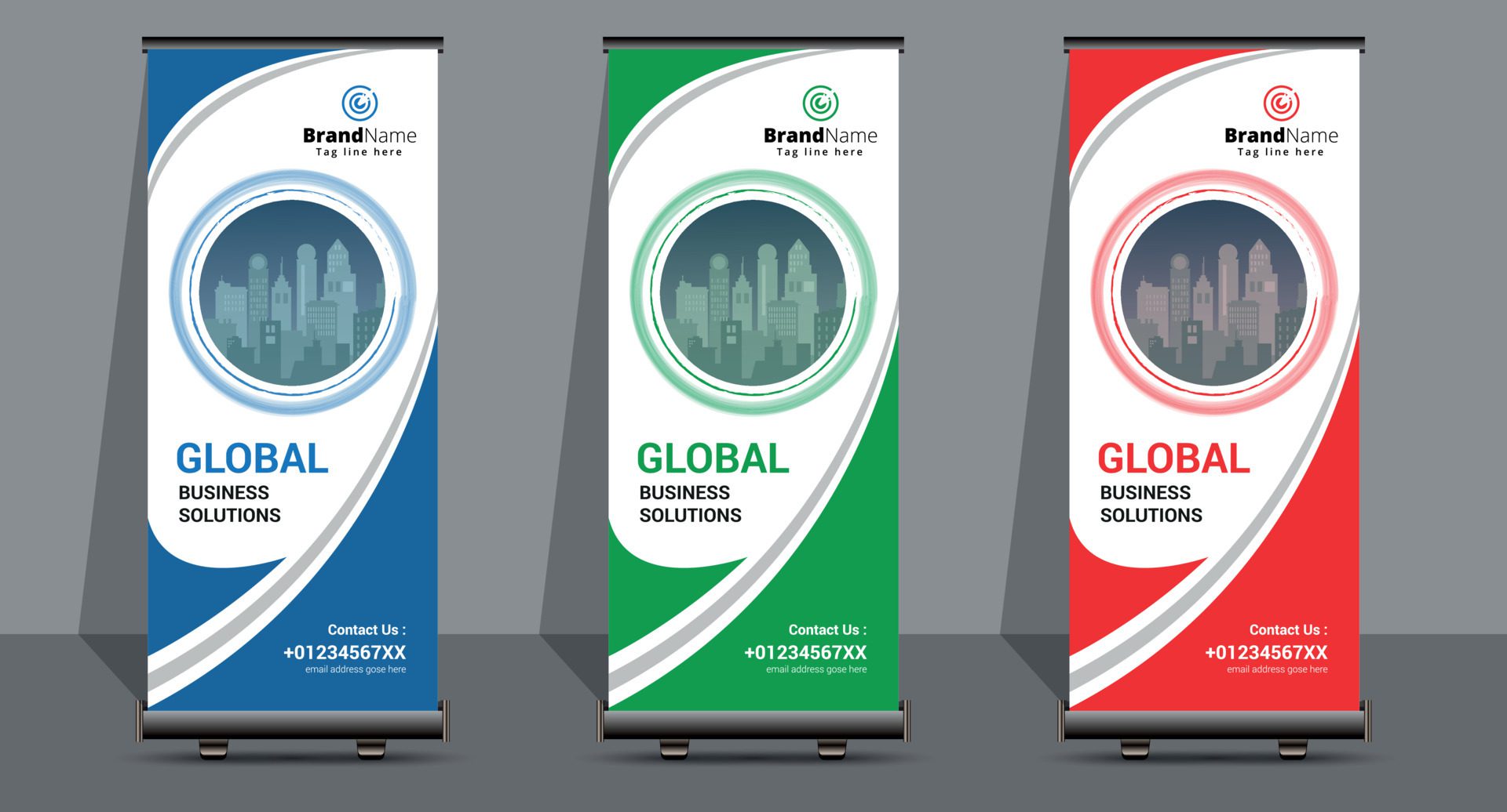 Creative Business Roll Up Signage Banner Template Design. Free Vector