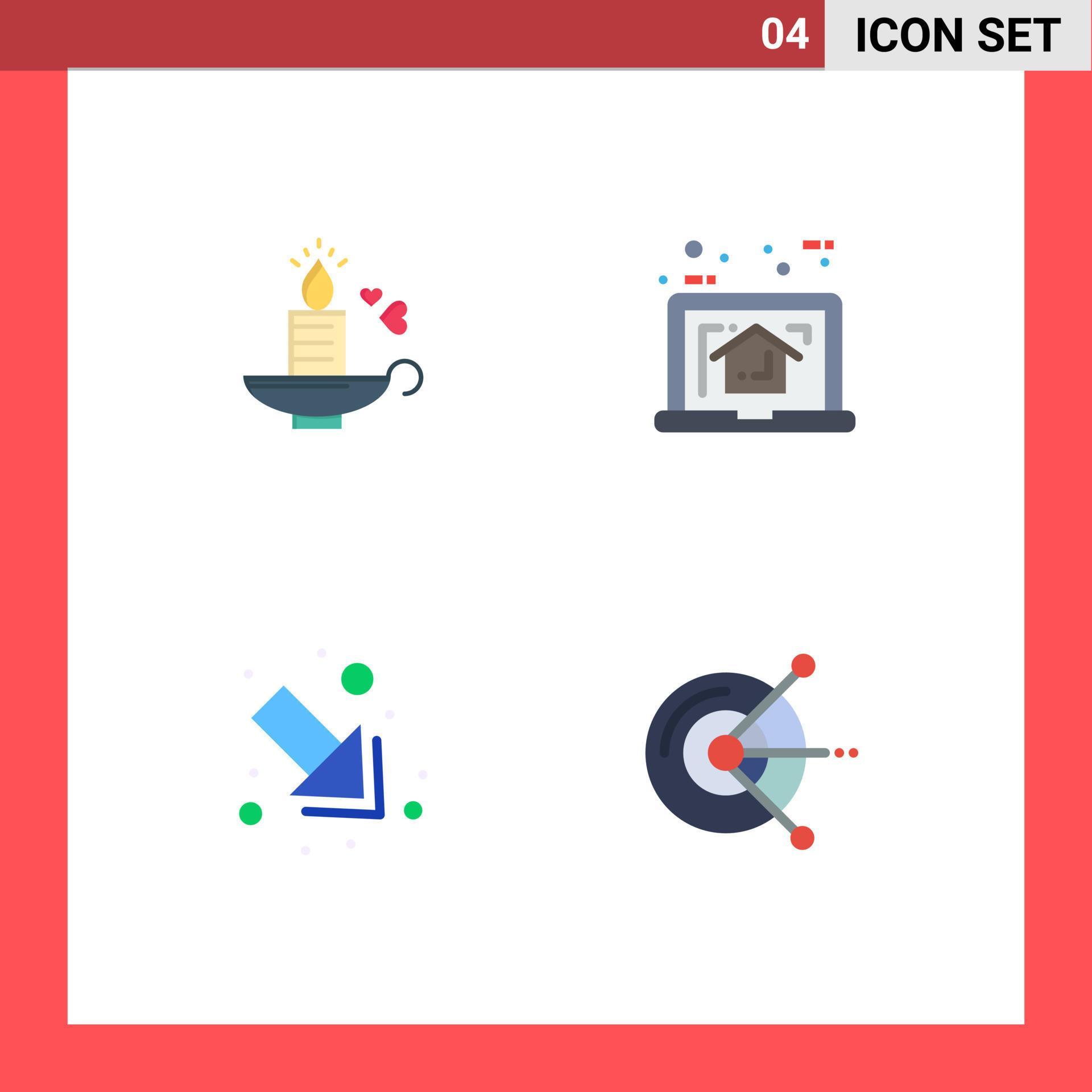 Pack of 4 creative Flat Icons of candle arrow wedding laptop right Editable Vector Design Elements Stock Free