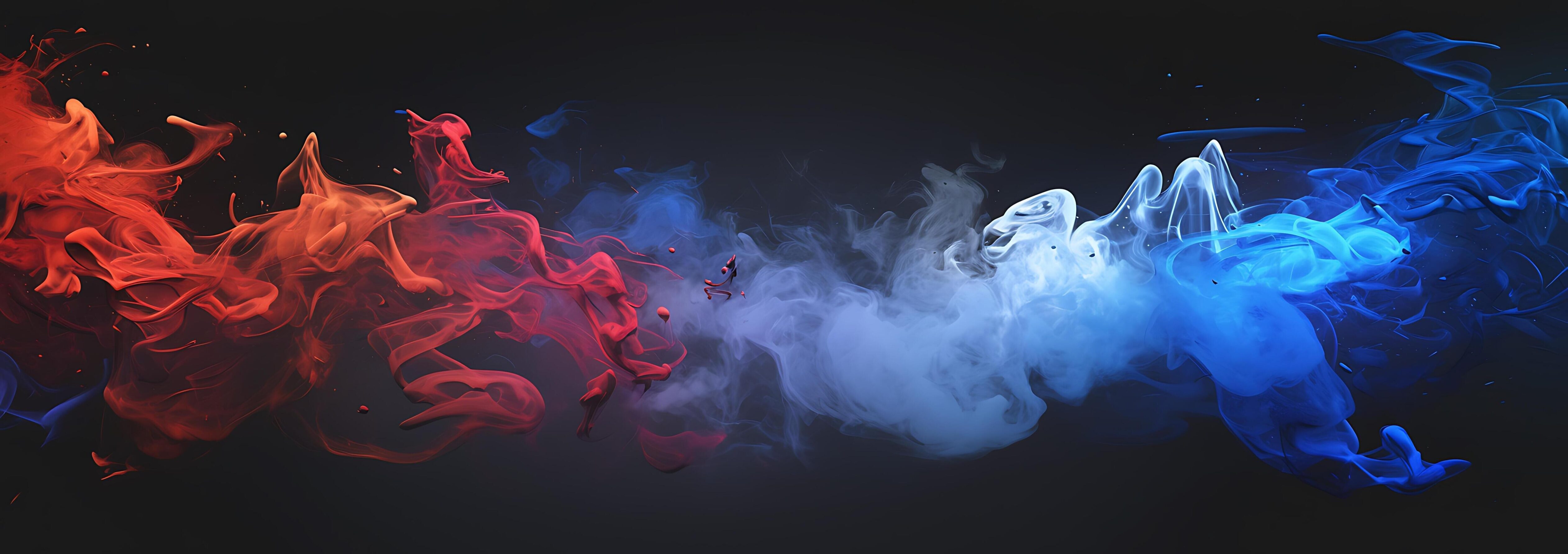 Red and blue ink swirling in water against a dark background. Stock Free