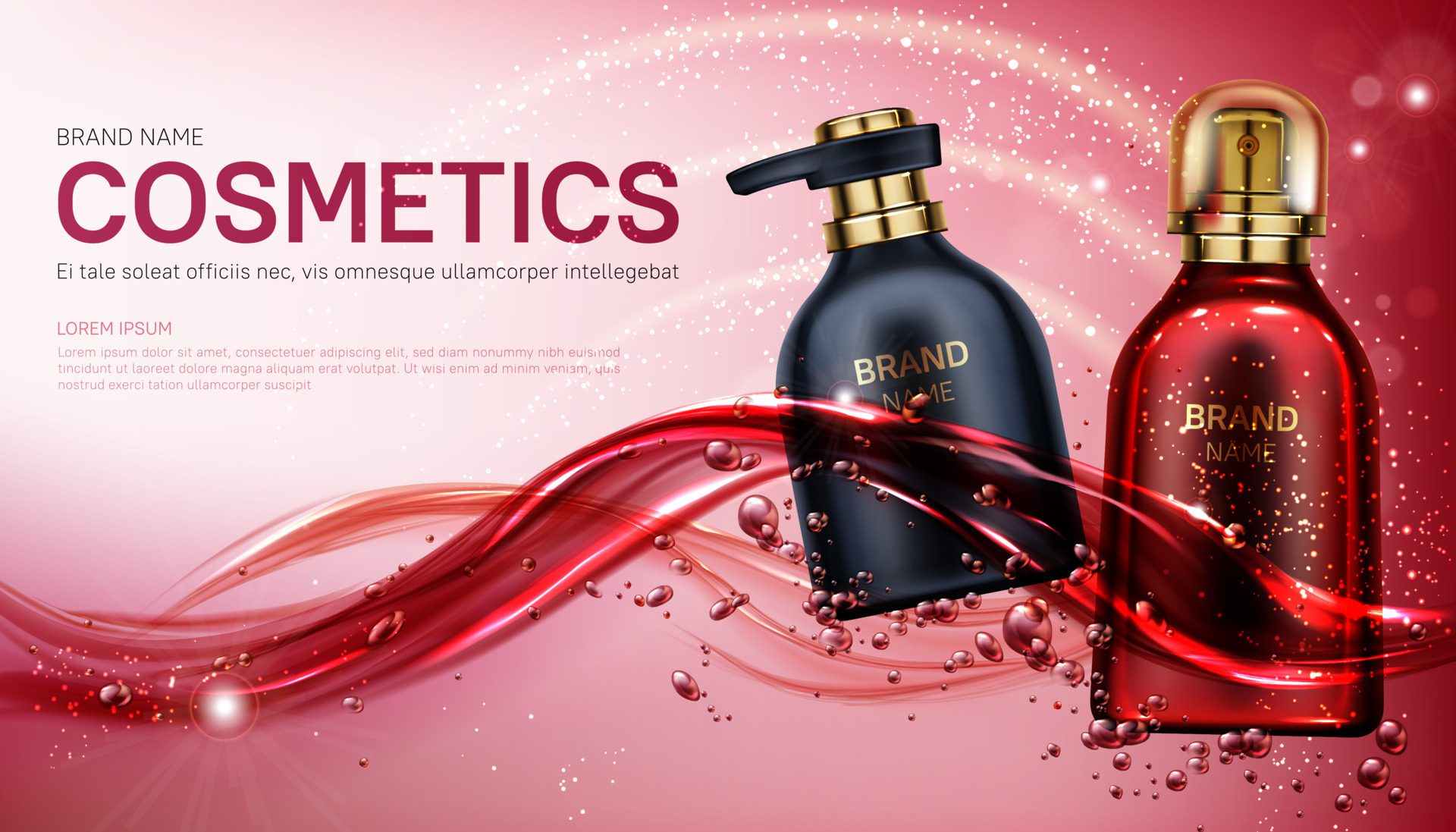 Beauty product cosmetics bottles mock up banner. Free Vector