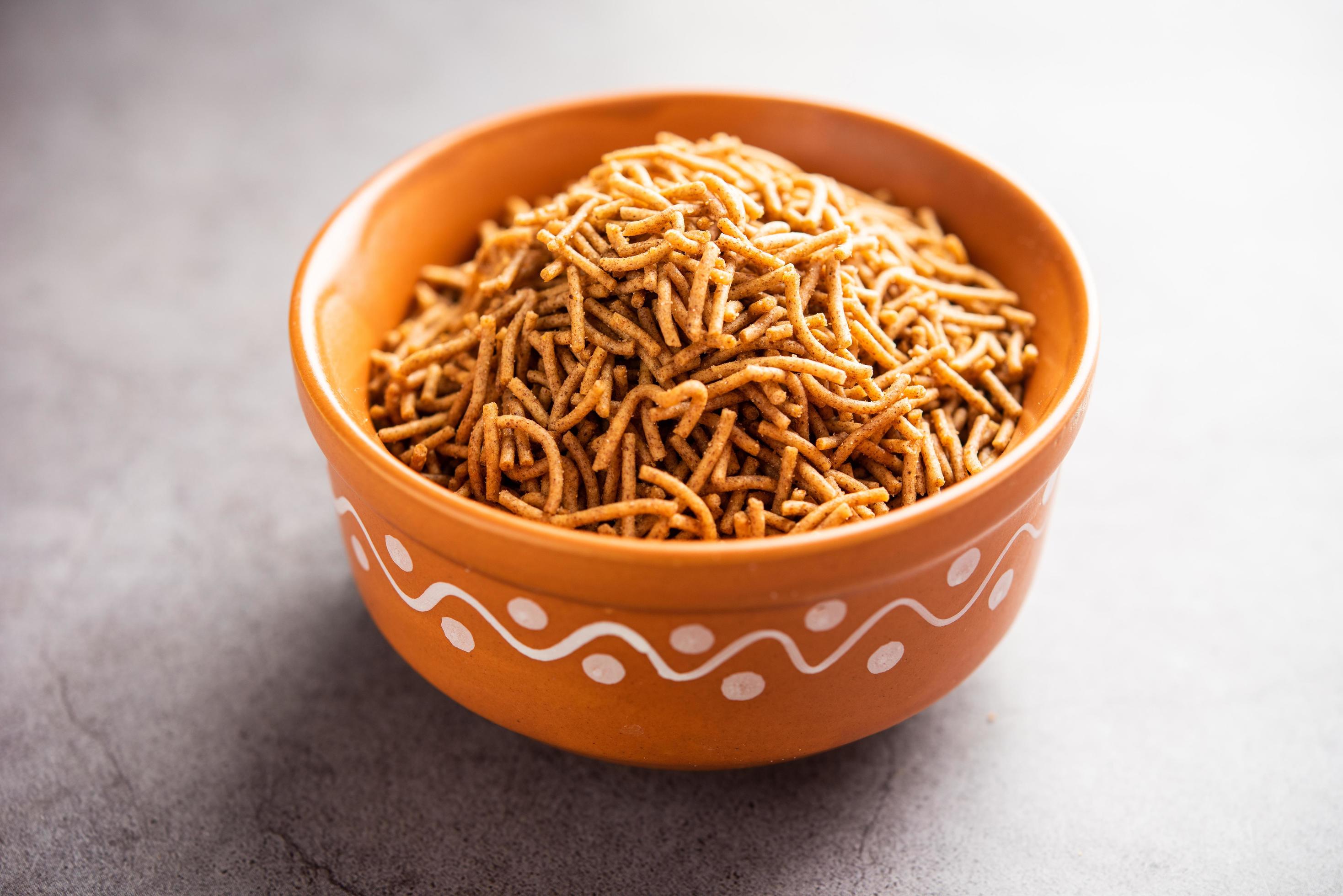 Nachni or Ragi Sev is a delicious crispy noodle made from finger millets, healthy Indian food Stock Free