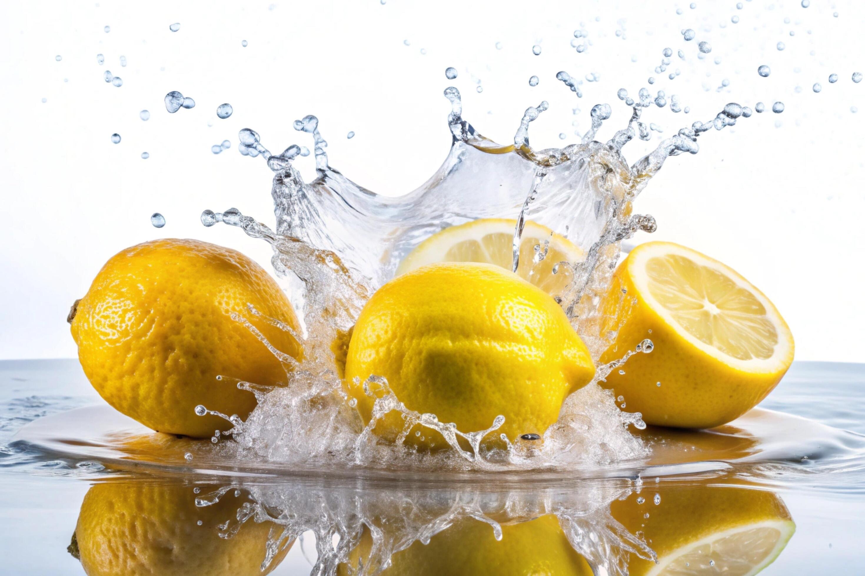 Lemon splashes on white background Stock Free