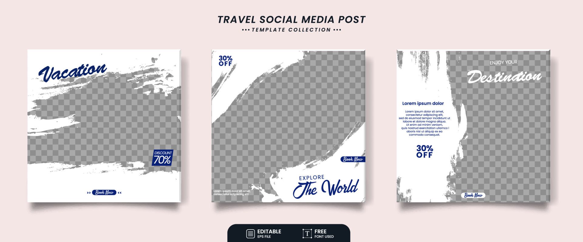 Set of editable travel sale social media banner post template Free Vector