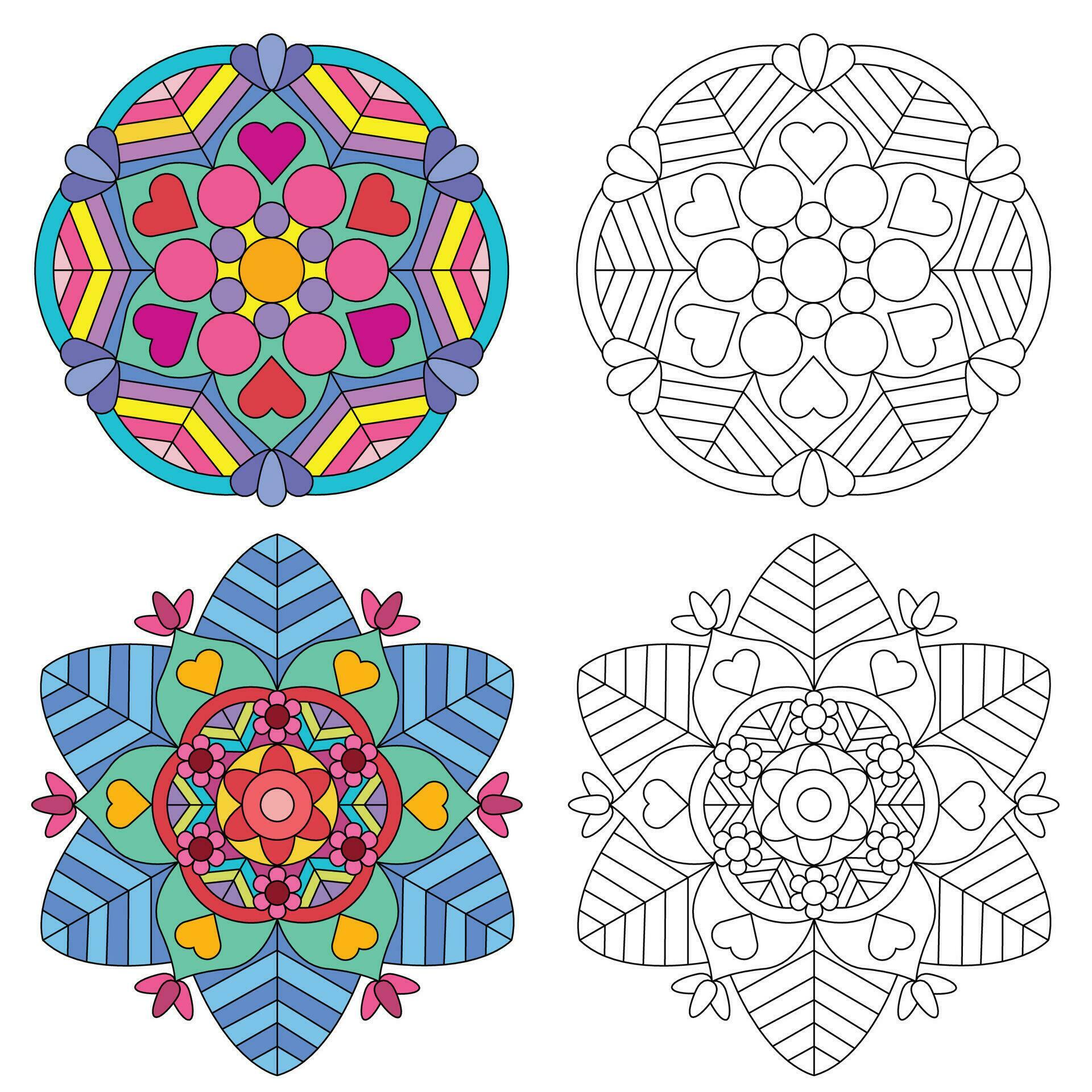 Mandala flower 2 style coloring for adults picture for relative therapy. Vintage decorative elements. Oriental pattern Stock Free