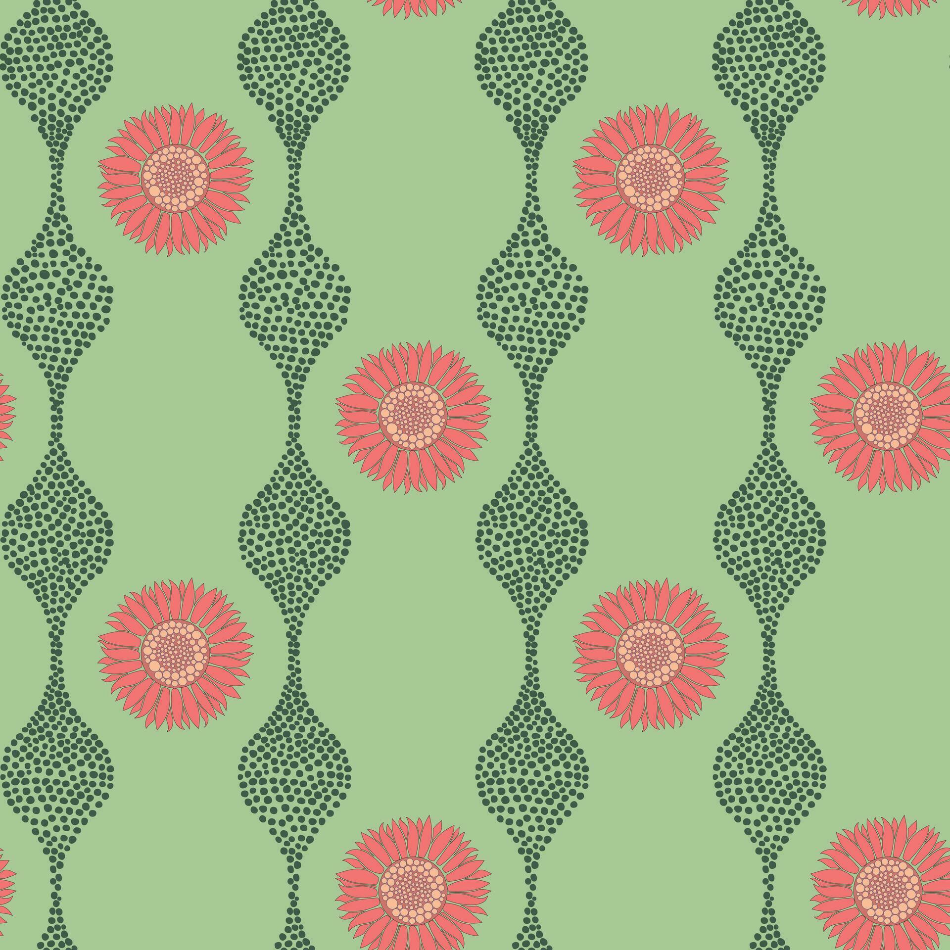 Retro Flower head motif seamless pattern with dotted wave texture Stock Free