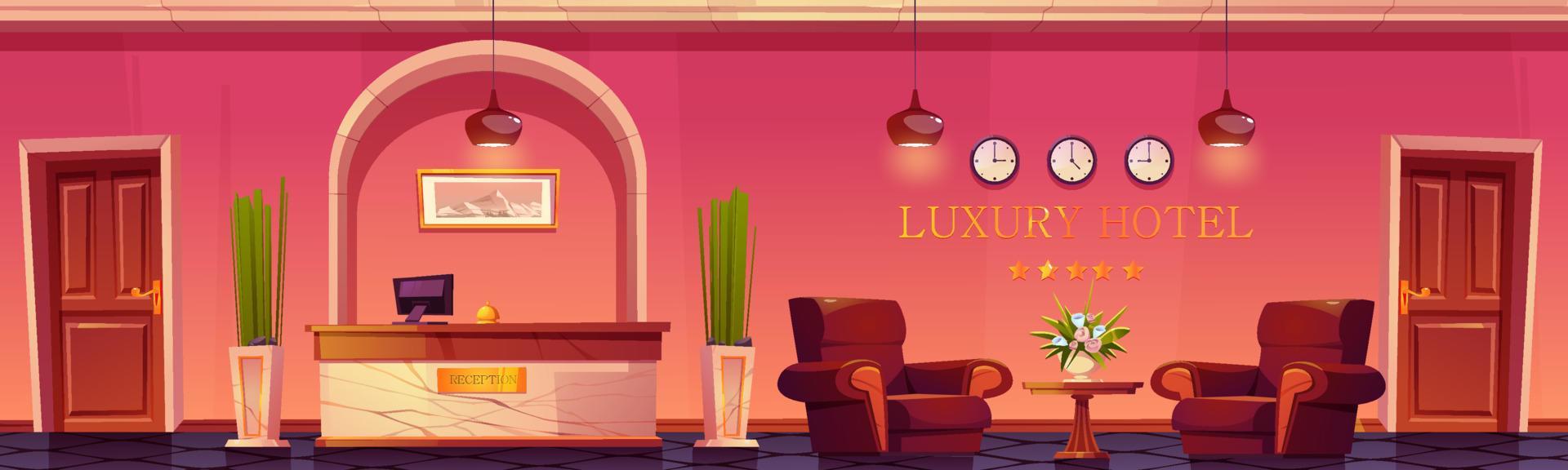 Luxury hotel lobby with reception desk and flowers Stock Free