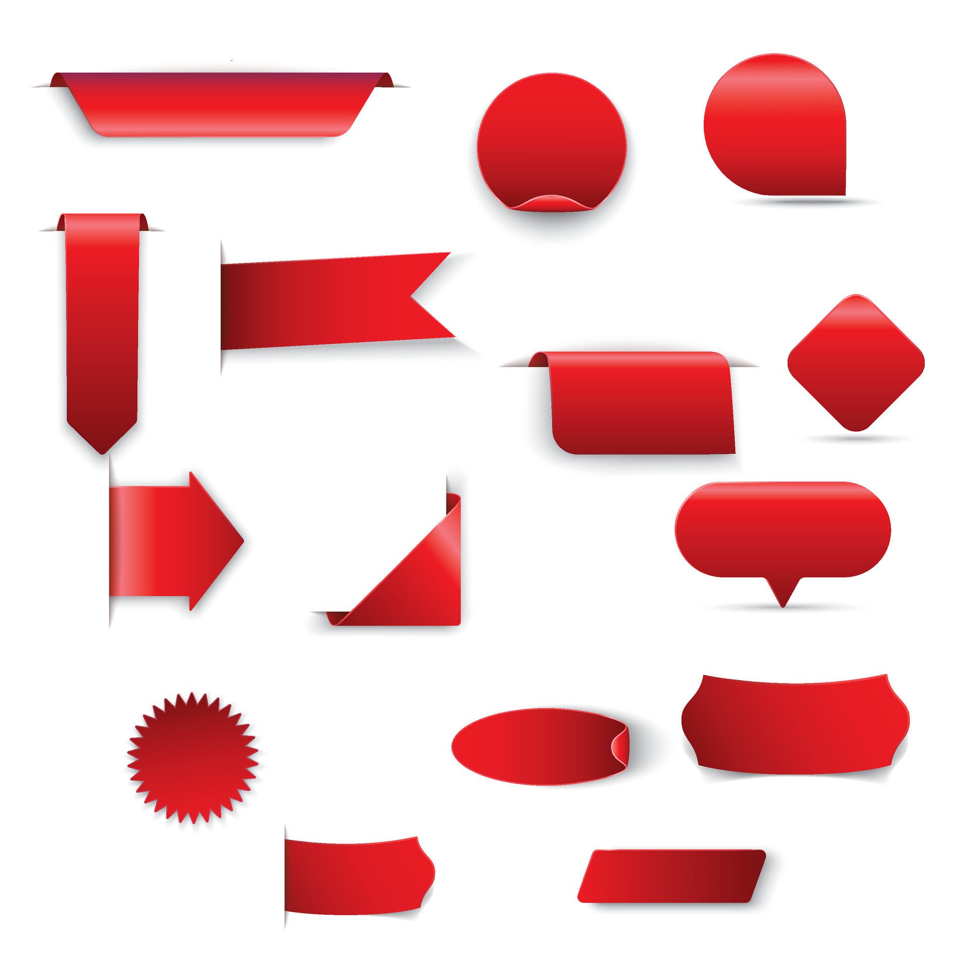 Big set of red color of speech bubble shaped banners price tags stickers posters badges Free Vector