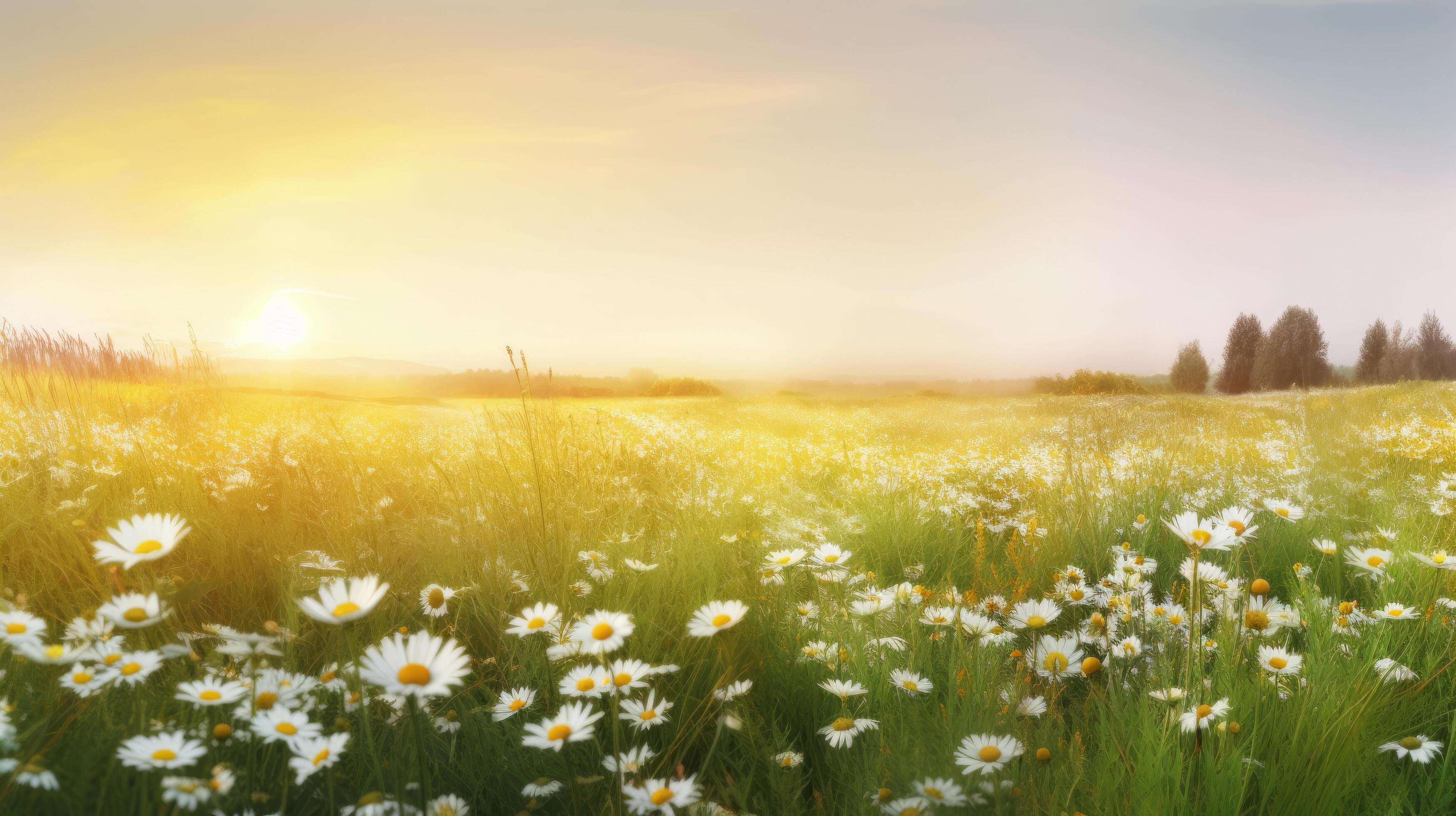 Summer field with daisy flowers. Illustration Stock Free