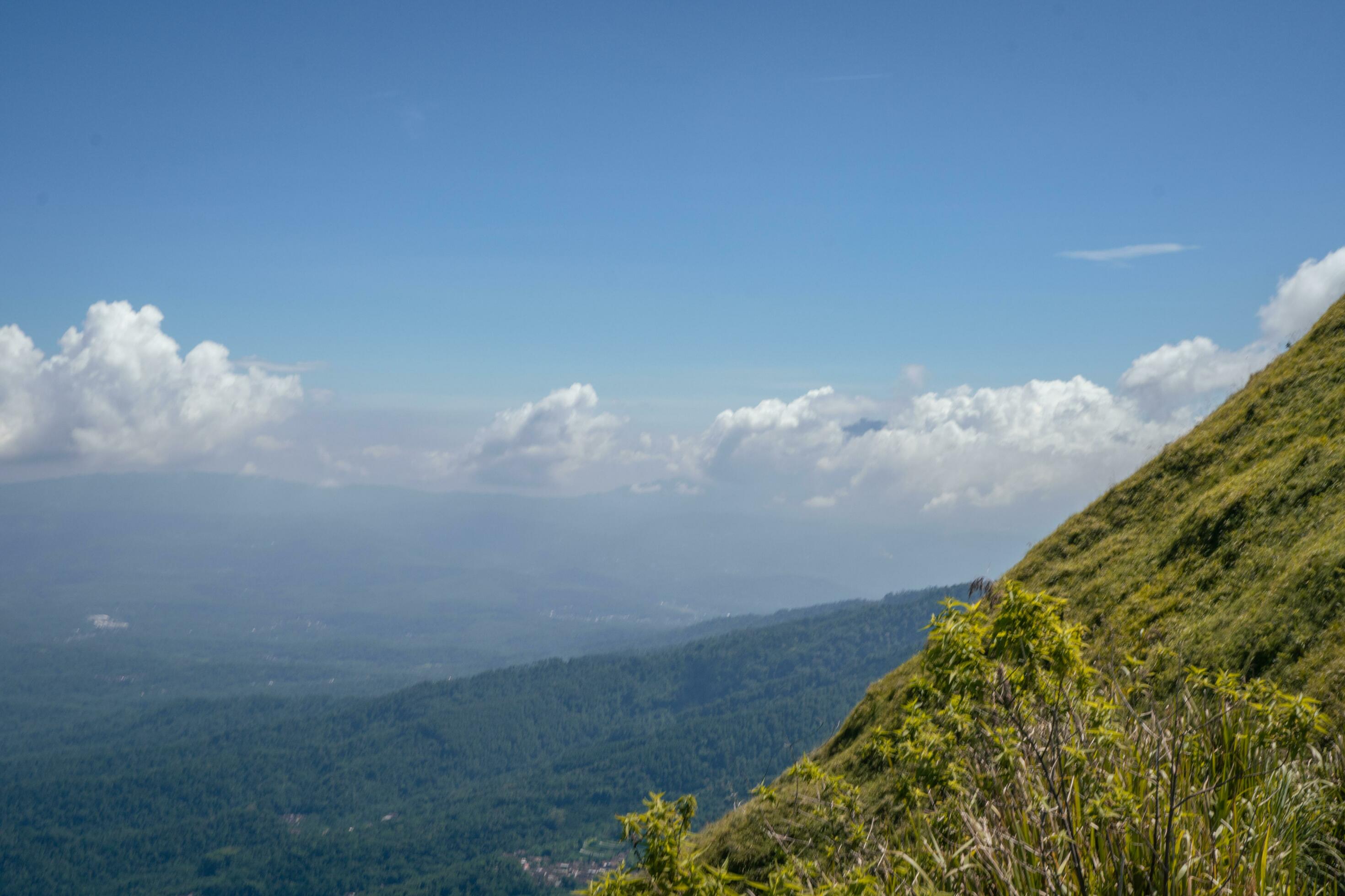 Landscape mountain when morning time sunlight summer vibes. The photo is suitable to use for adventure content media, nature poster and forest background. Stock Free