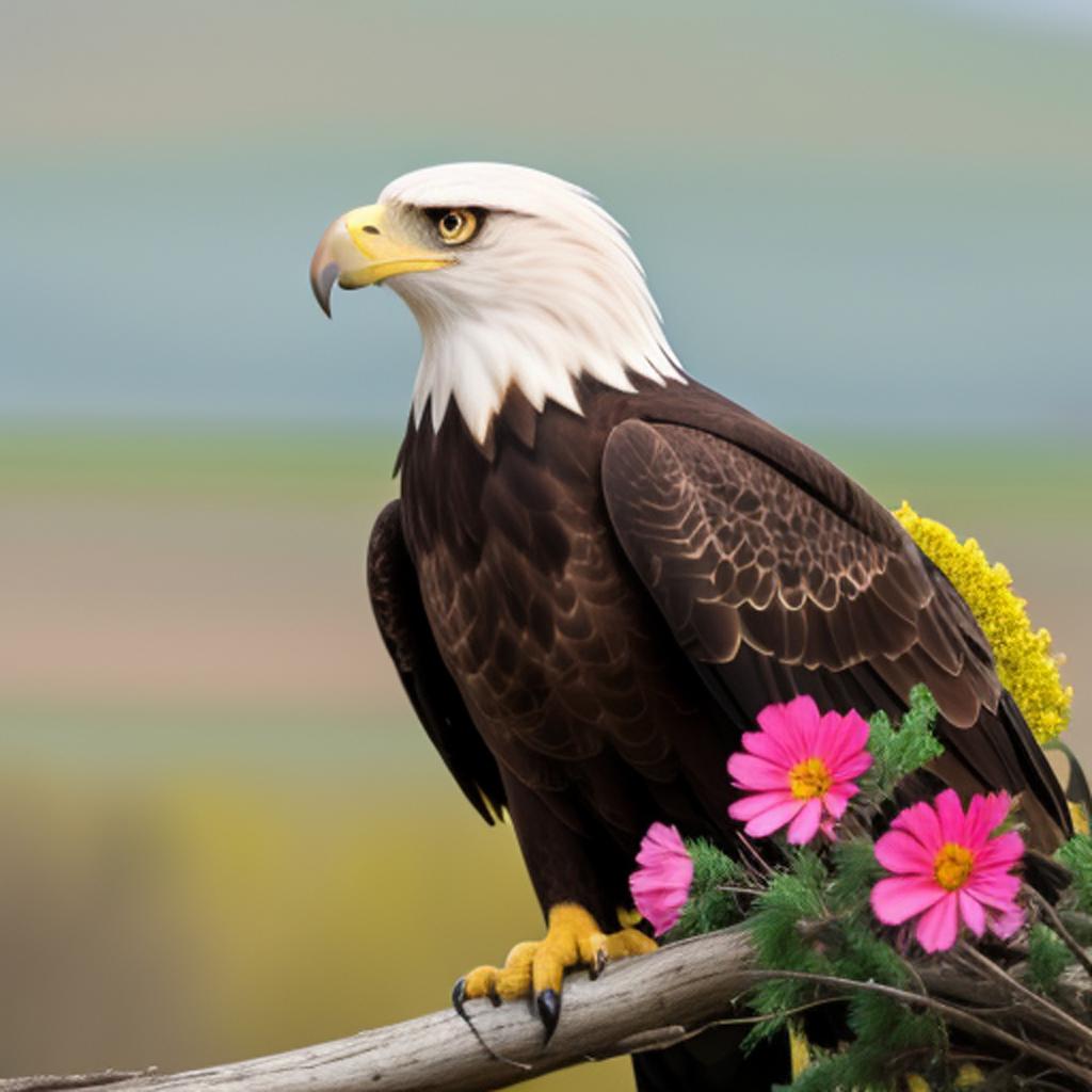 Eagle with flowers by by @ai_generated