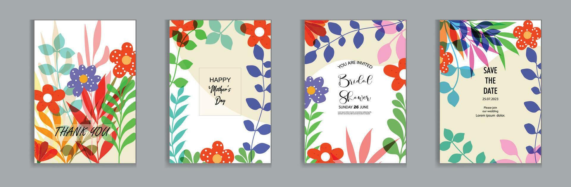 Vector bright and colorful wedding cards, invitation template leaves, and flowers floral Stock Free