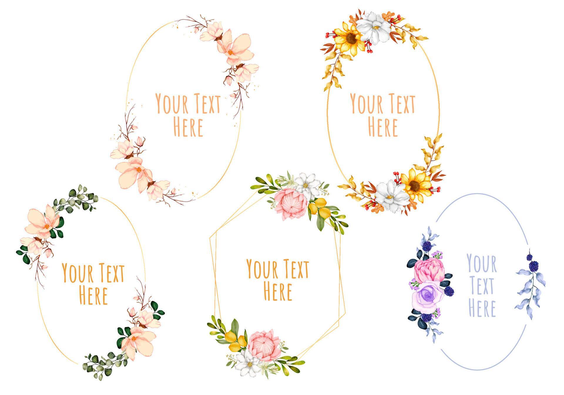 Floral Frame wreaths. Set of frame watercolor flowers. Stock Free