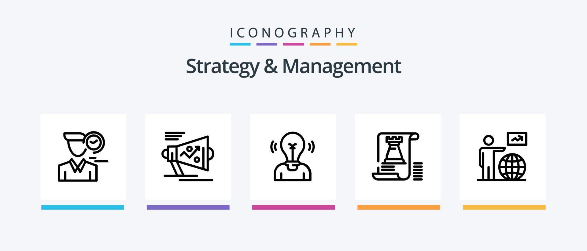 Strategy And Management Line 5 Icon Pack Including fort. castle. arrow. business. profile. Creative Icons Design Stock Free