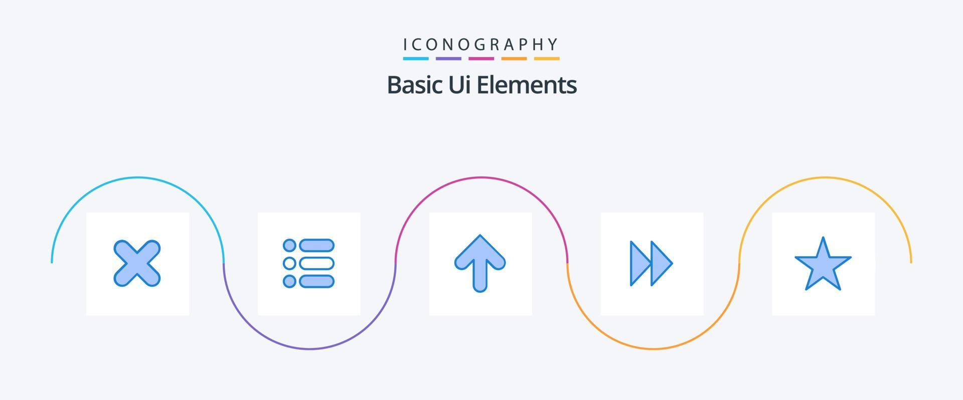 Basic Ui Elements Blue 5 Icon Pack Including star. video. arrow. media. control fast Stock Free