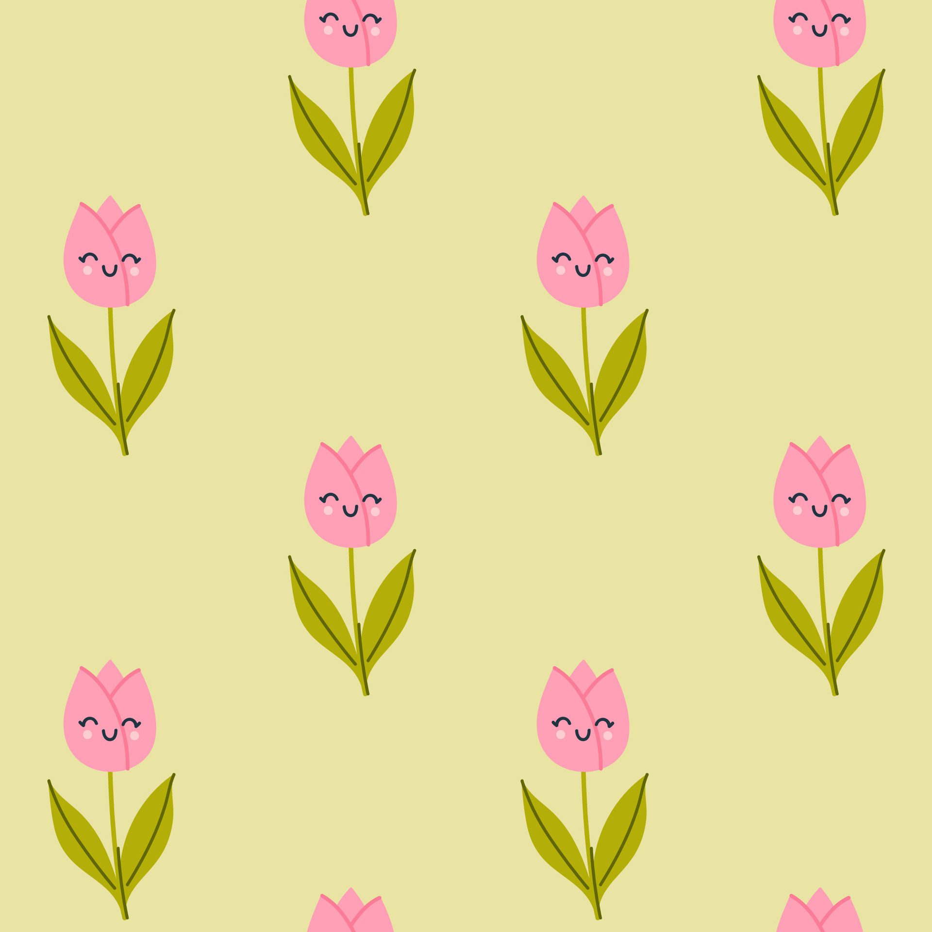 Simple seamless pattern with cute kawaii flowers. graphics. Free Vector