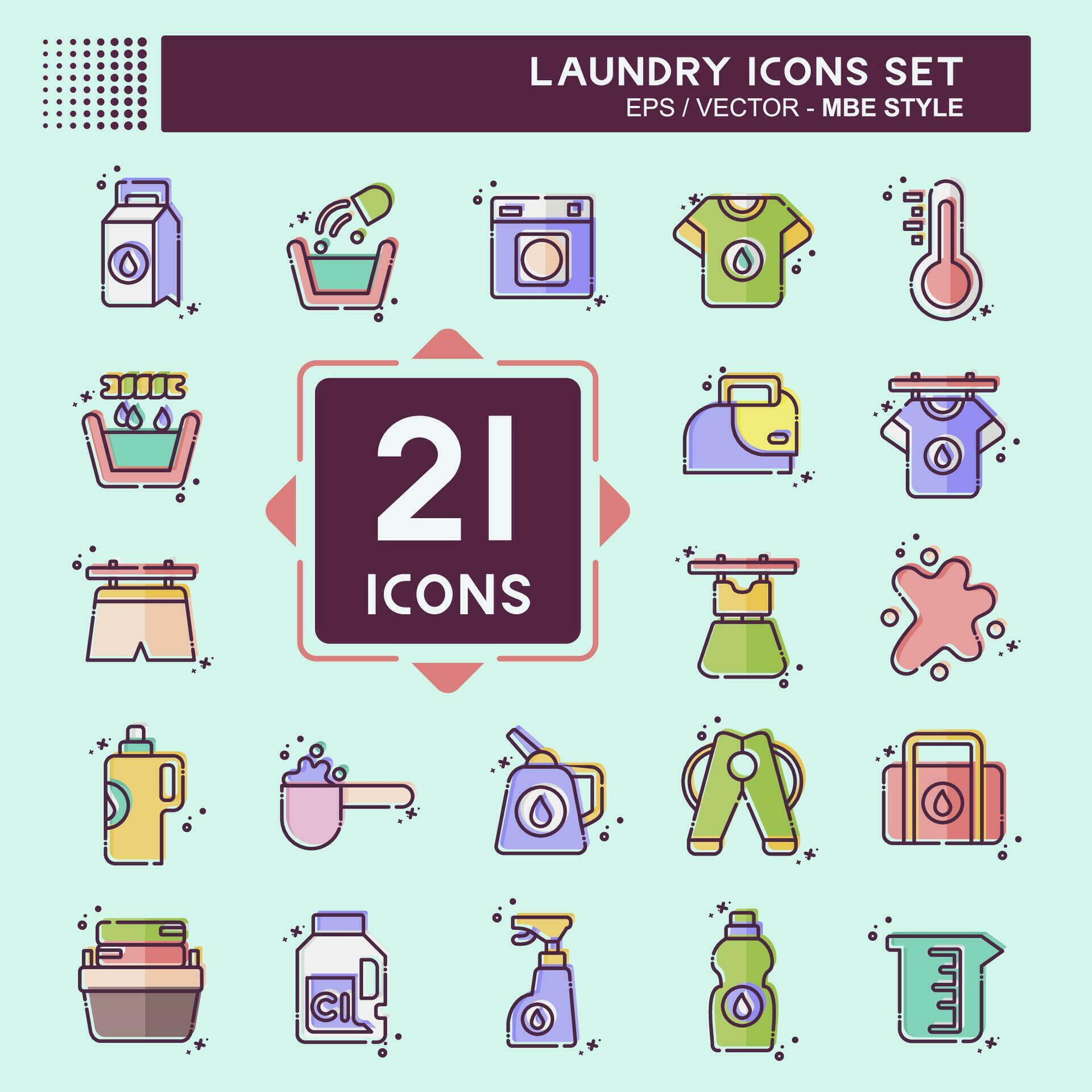 Icon Set Laundry. related to Cleaning symbol. MBE style. simple design editable. simple illustration Stock Free