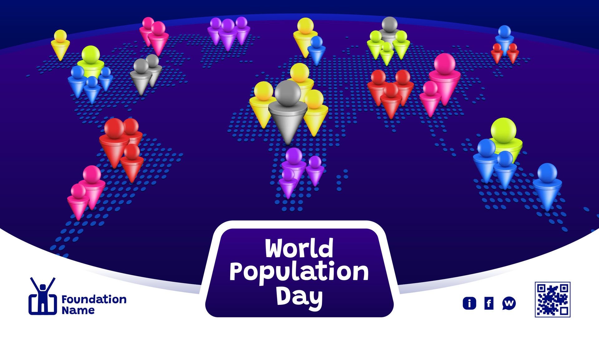 World Population Day with Realistic Human Pins in Horizontal Banner Free Vector