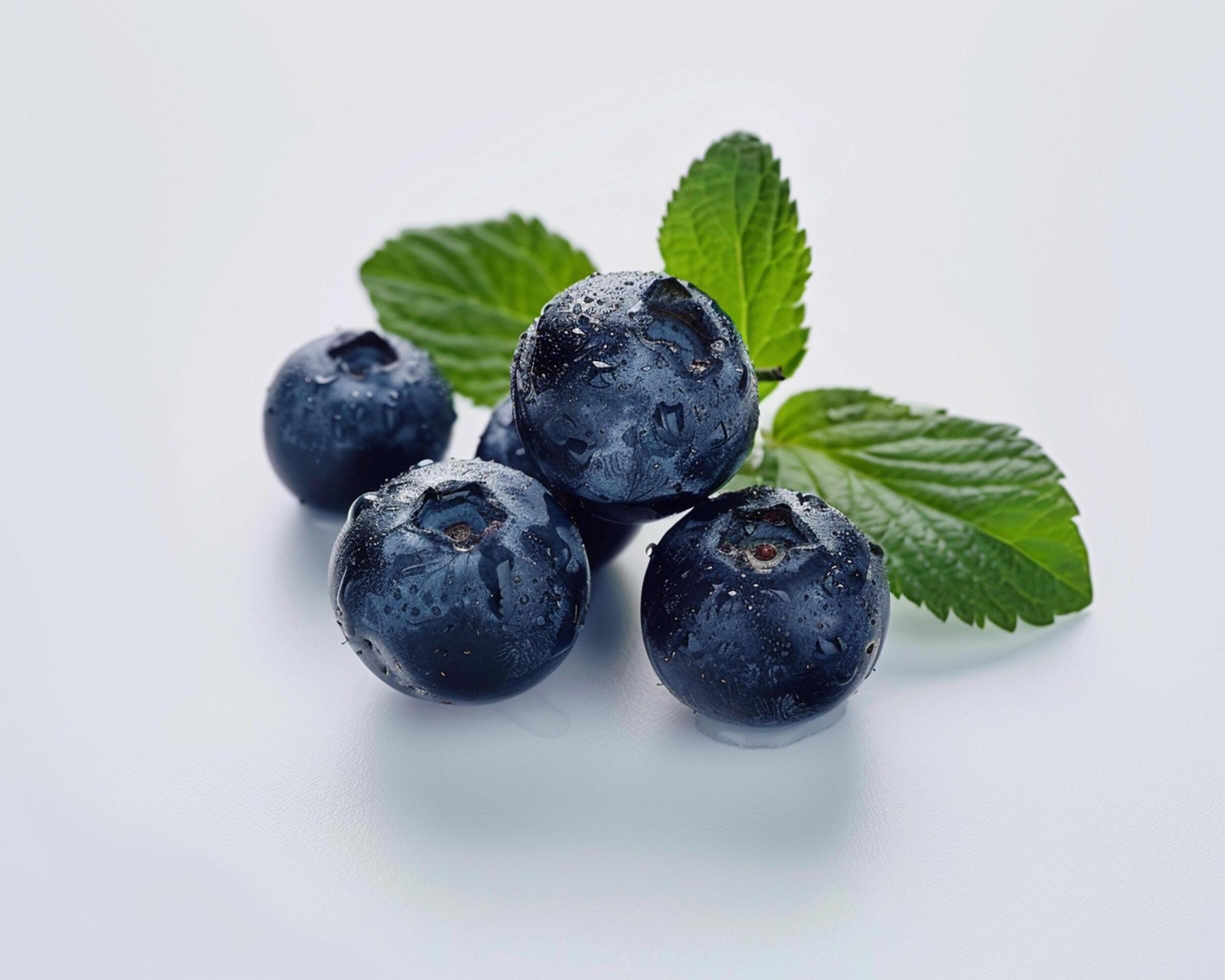 blueberries with mint leaves on white background Stock Free